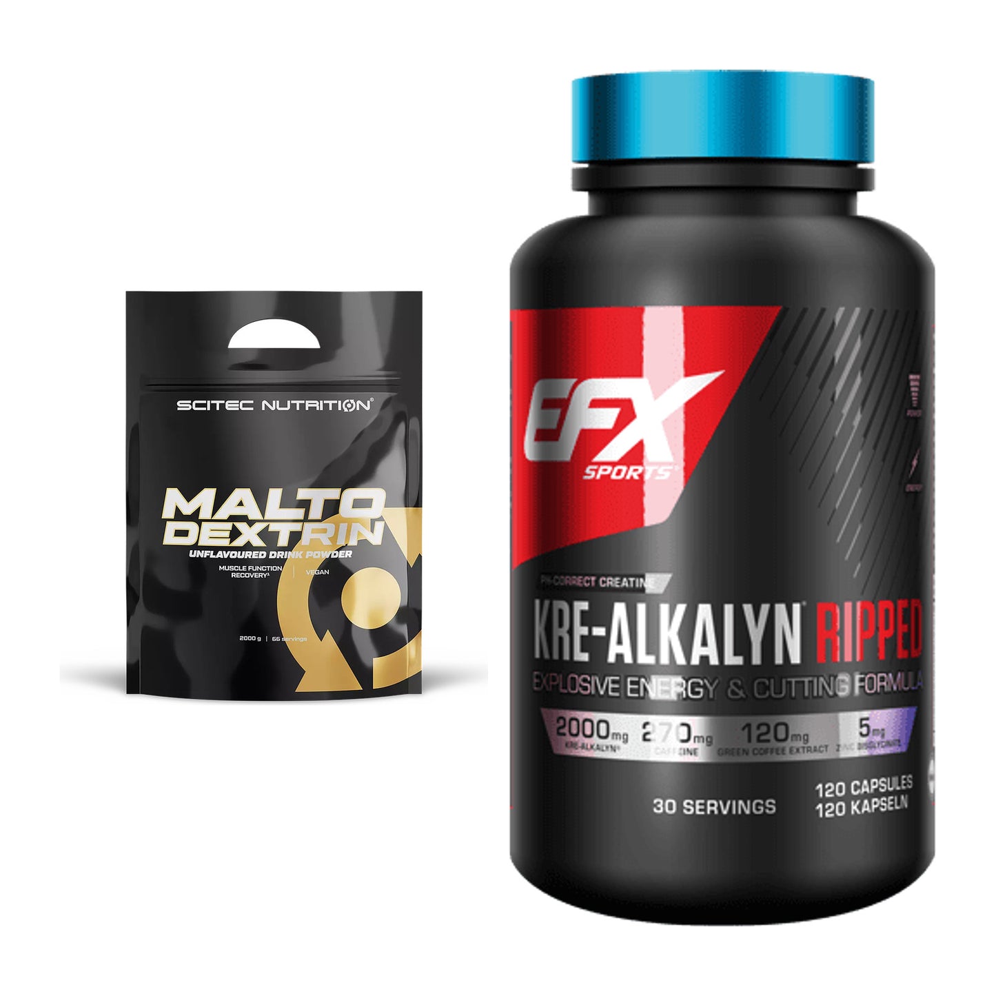 Masseaufbau-Set: Scitec Maltodextrin 2000g + EFX Kre-Alkalyn Ripped – alle enthaltenen Artikel