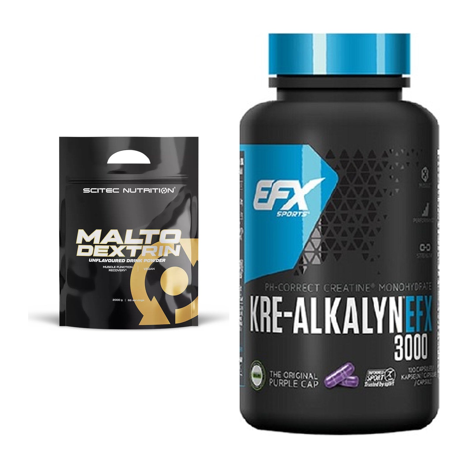 Masseaufbau-Set: Scitec Maltodextrin 2000g + EFX Kre-Alkalyn 3000 – alle enthaltenen Artikel