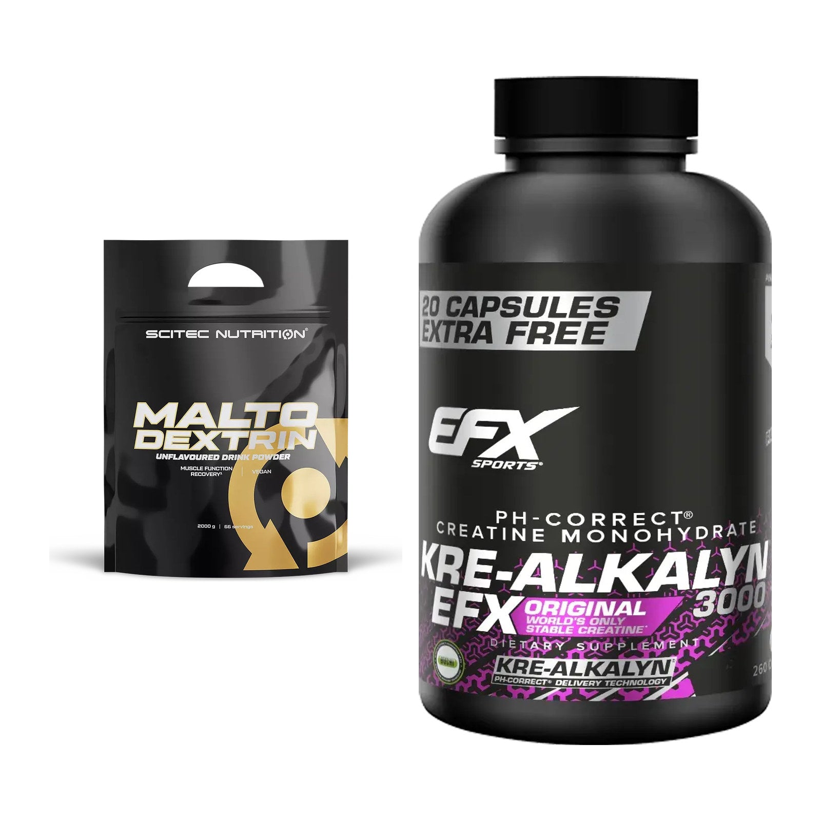 Masseaufbau-Set: Scitec Maltodextrin 2000g + EFX Kre-Alkalyn 3000 – alle enthaltenen Artikel