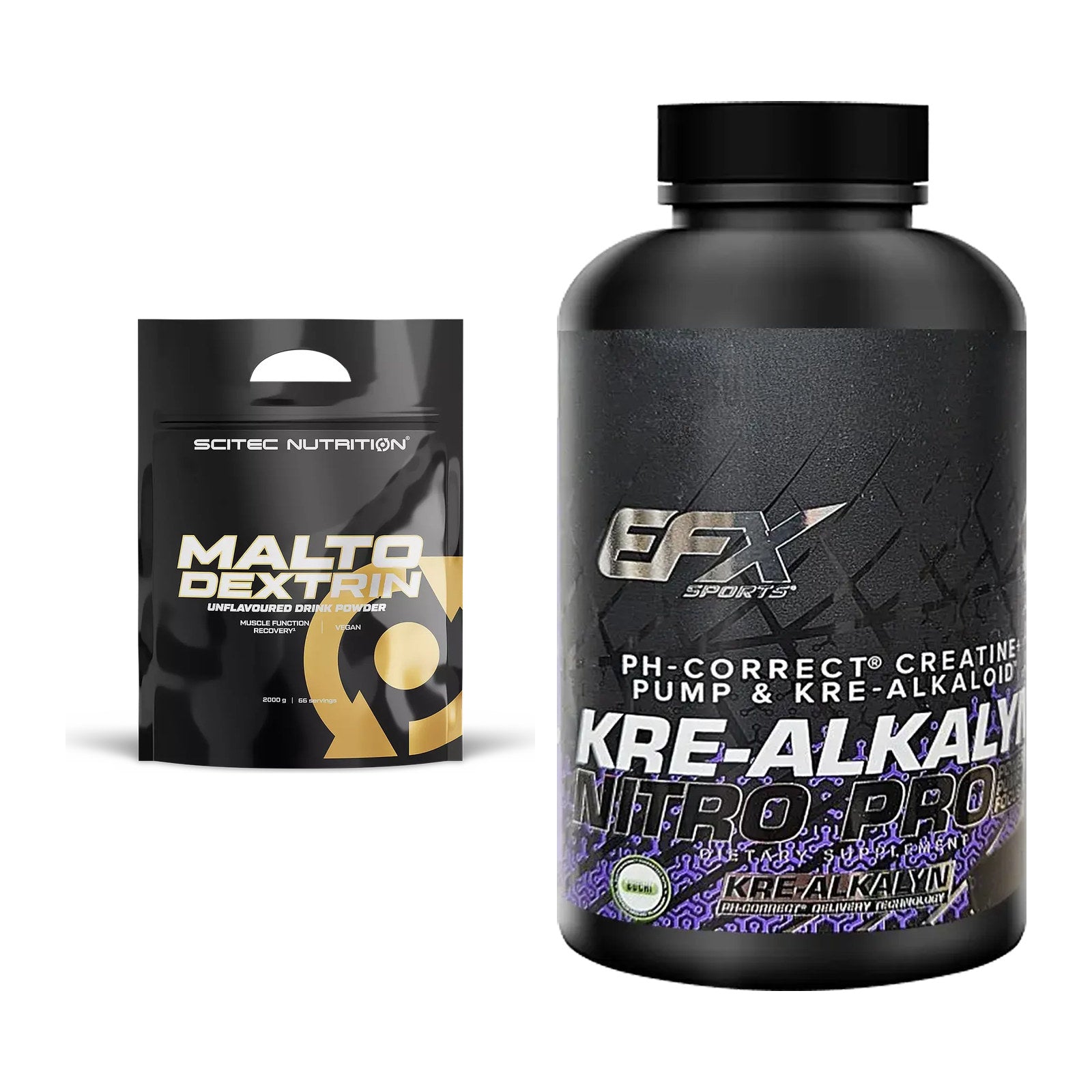 Masseaufbau-Set: Scitec Maltodextrin 2000g + EFX Kre-Alkalyn Nitro PRO – alle enthaltenen Artikel