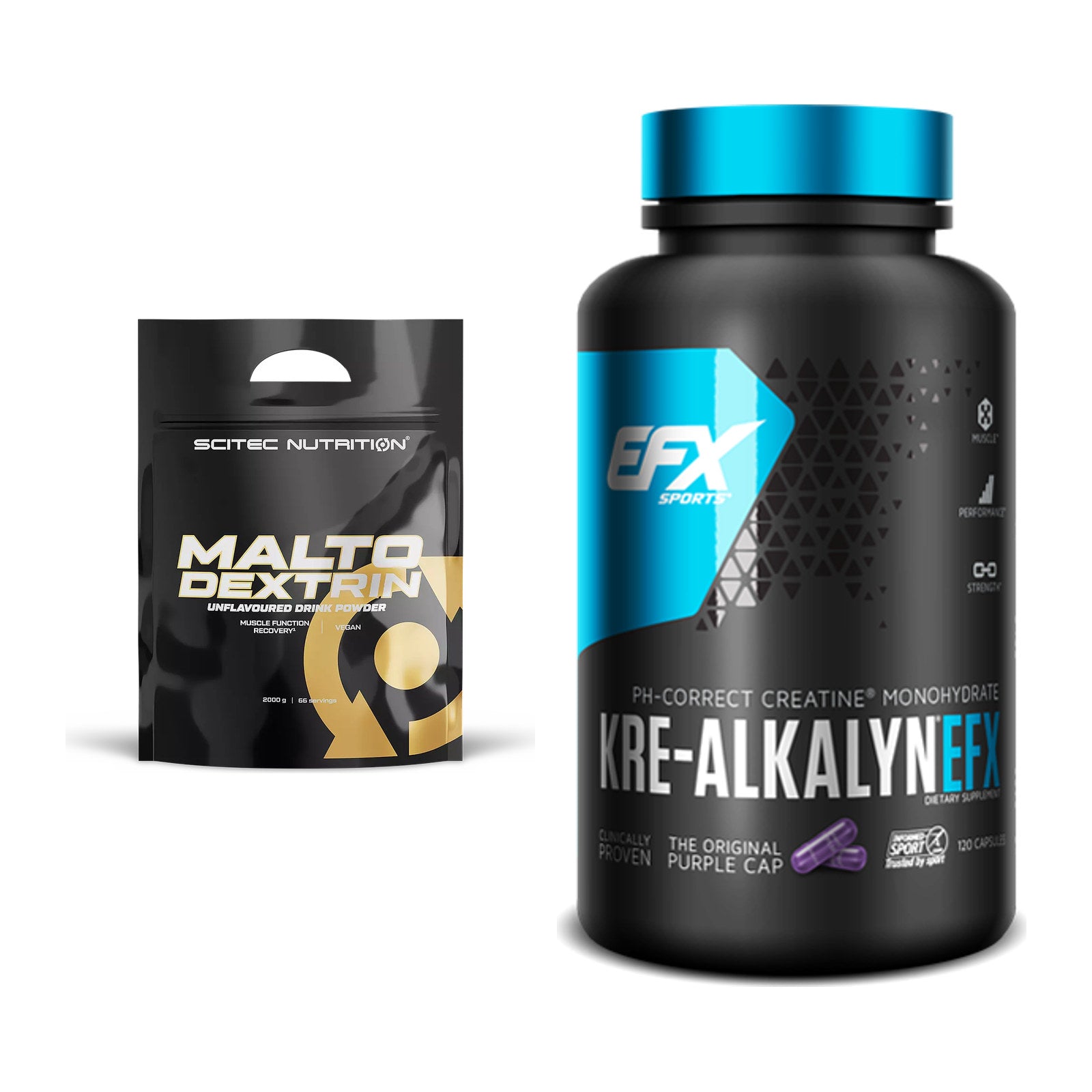Masseaufbau-Set: Scitec Maltodextrin 2000g Beutel + EFX Kre-Alkalyn – alle enthaltenen Artikel