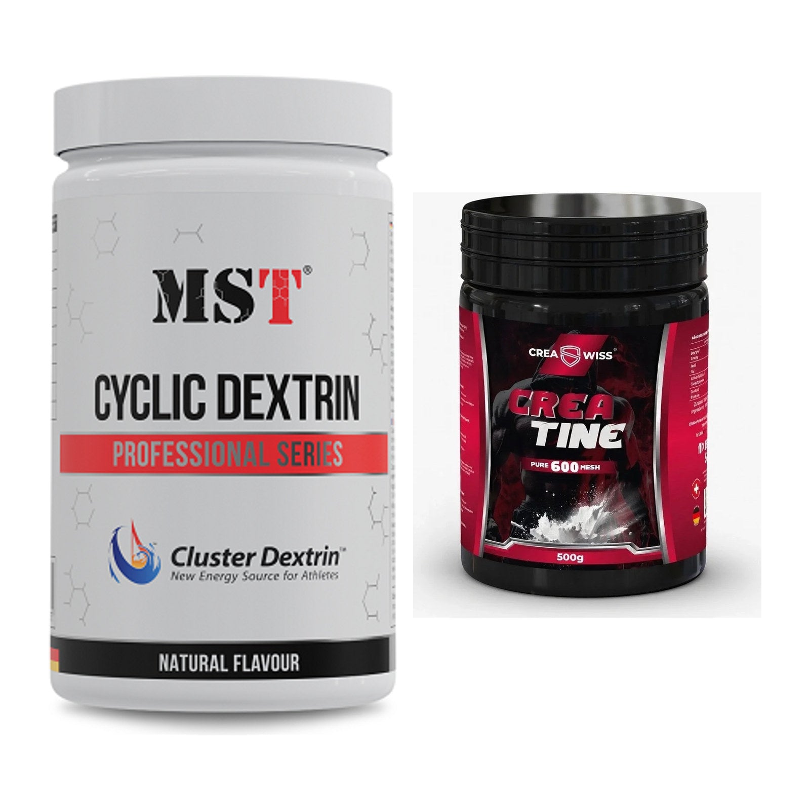 Masseaufbau-Set: MST Cluster Dextrin + CREASWISS Creatine 600 Mesh – alle enthaltenen Artikel