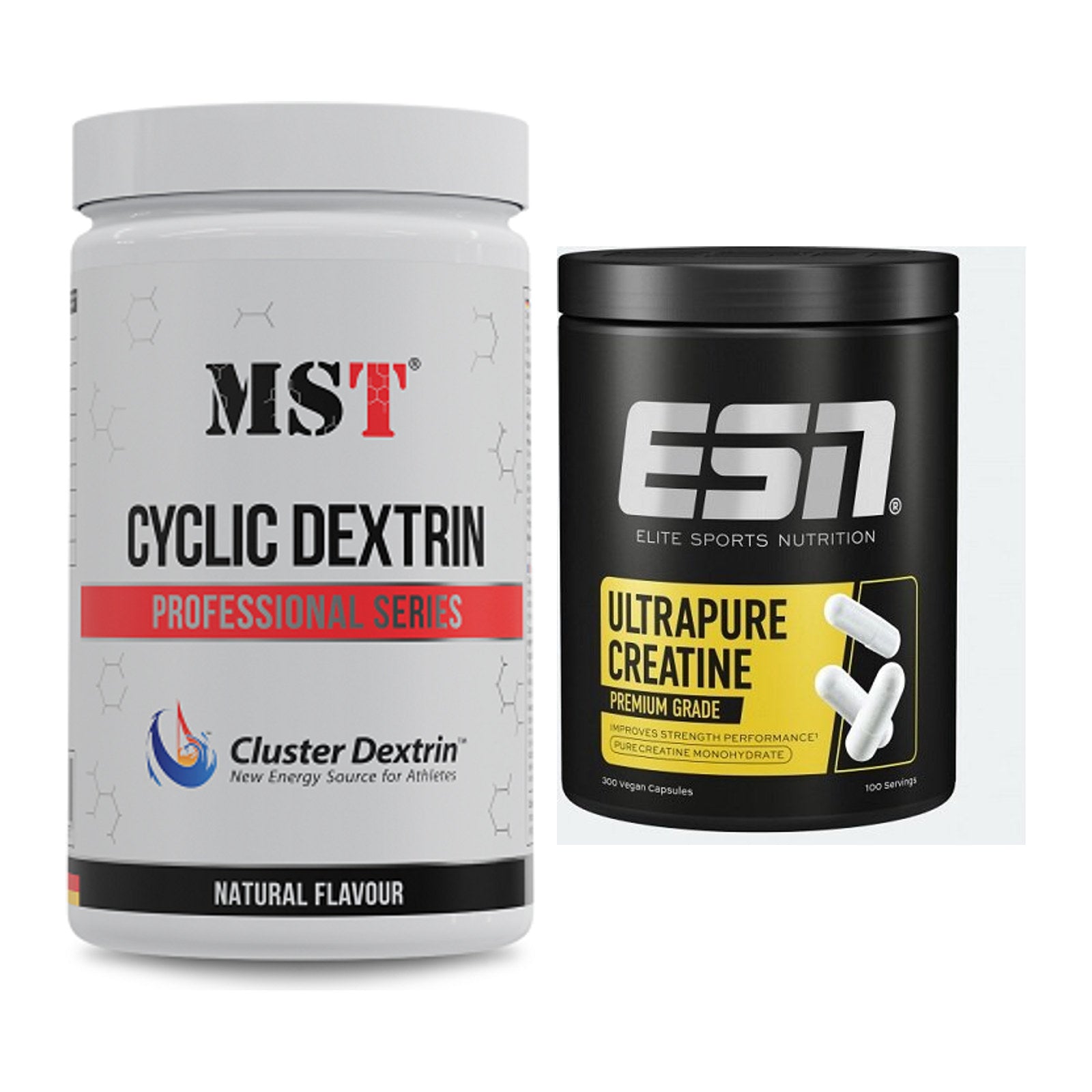 Masseaufbau-Set: MST Cluster Dextrin + ESN Ultrapure Creatine Capsules – alle enthaltenen Artikel