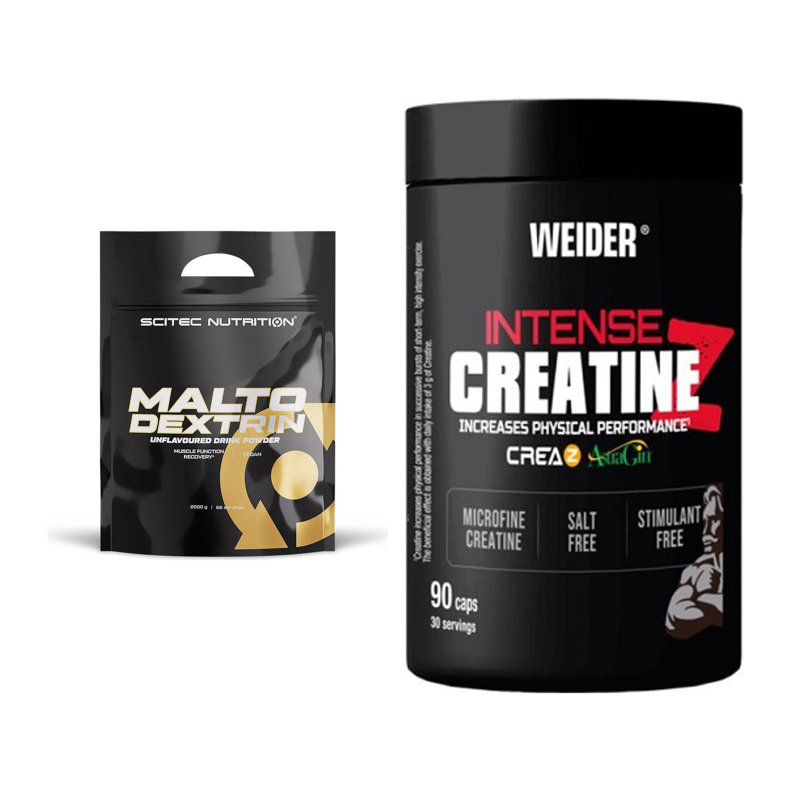 Masseaufbau-Set: Scitec Maltodextrin 2000g + Weider Intense Pure – alle enthaltenen Artikel