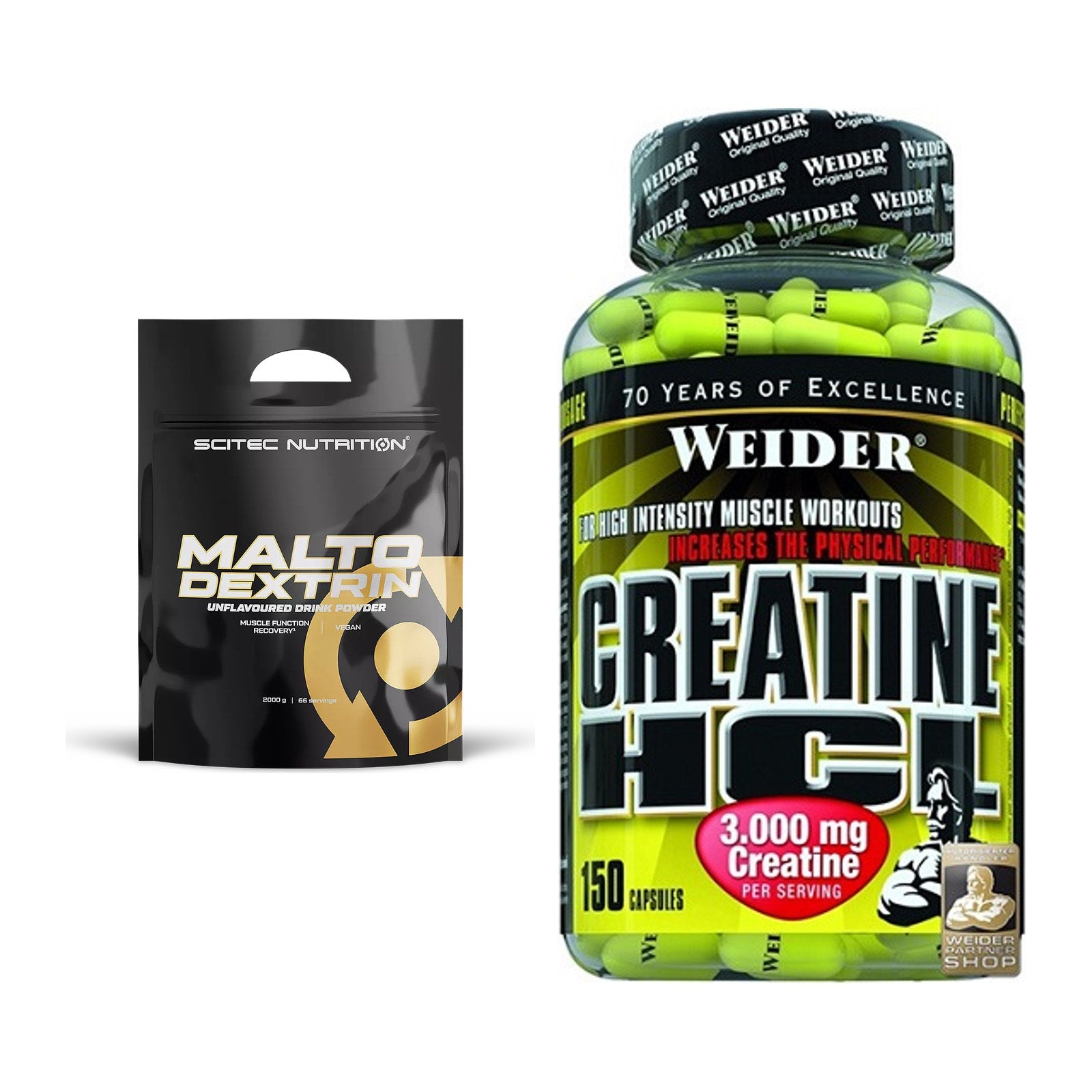 Masseaufbau-Set: Scitec Maltodextrin 2000g Beutel + Weider Creatin HCL – alle enthaltenen Artikel