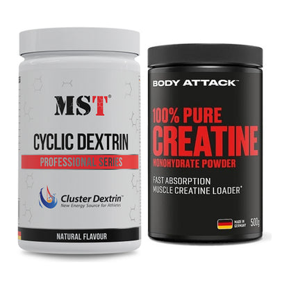 Masseaufbau-Set: MST Cluster Dextrin + Body Attack 100% Pure Creatine – alle enthaltenen Artikel