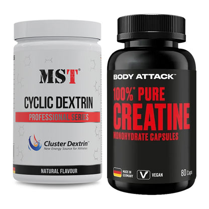 Masseaufbau-Set: MST Cluster Dextrin + Body Attack 100% Pure Creatine – alle enthaltenen Artikel