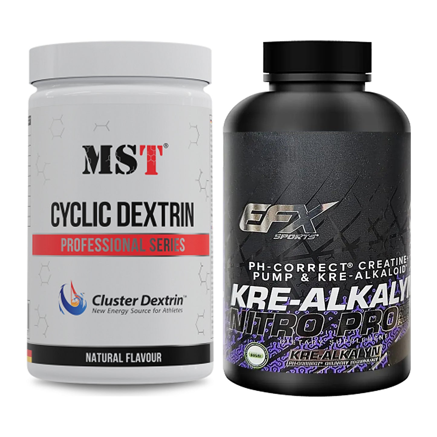 Masseaufbau-Set: MST Cluster Dextrin + EFX Kre-Alkalyn PRO 120 – alle enthaltenen Artikel
