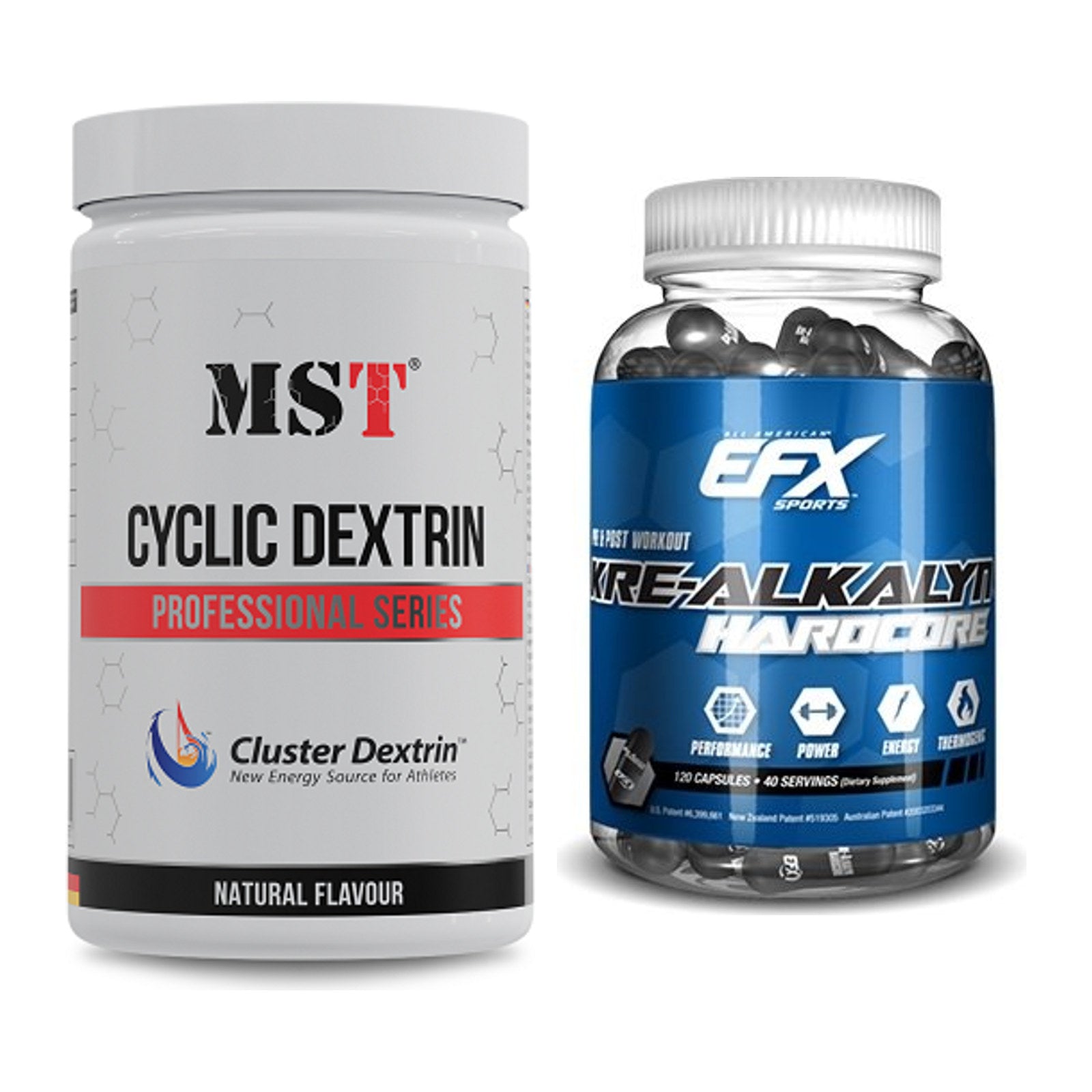 Masseaufbau-Set: MST Cluster Dextrin + EFX Kre-Alkalyn Hardcore – alle enthaltenen Artikel
