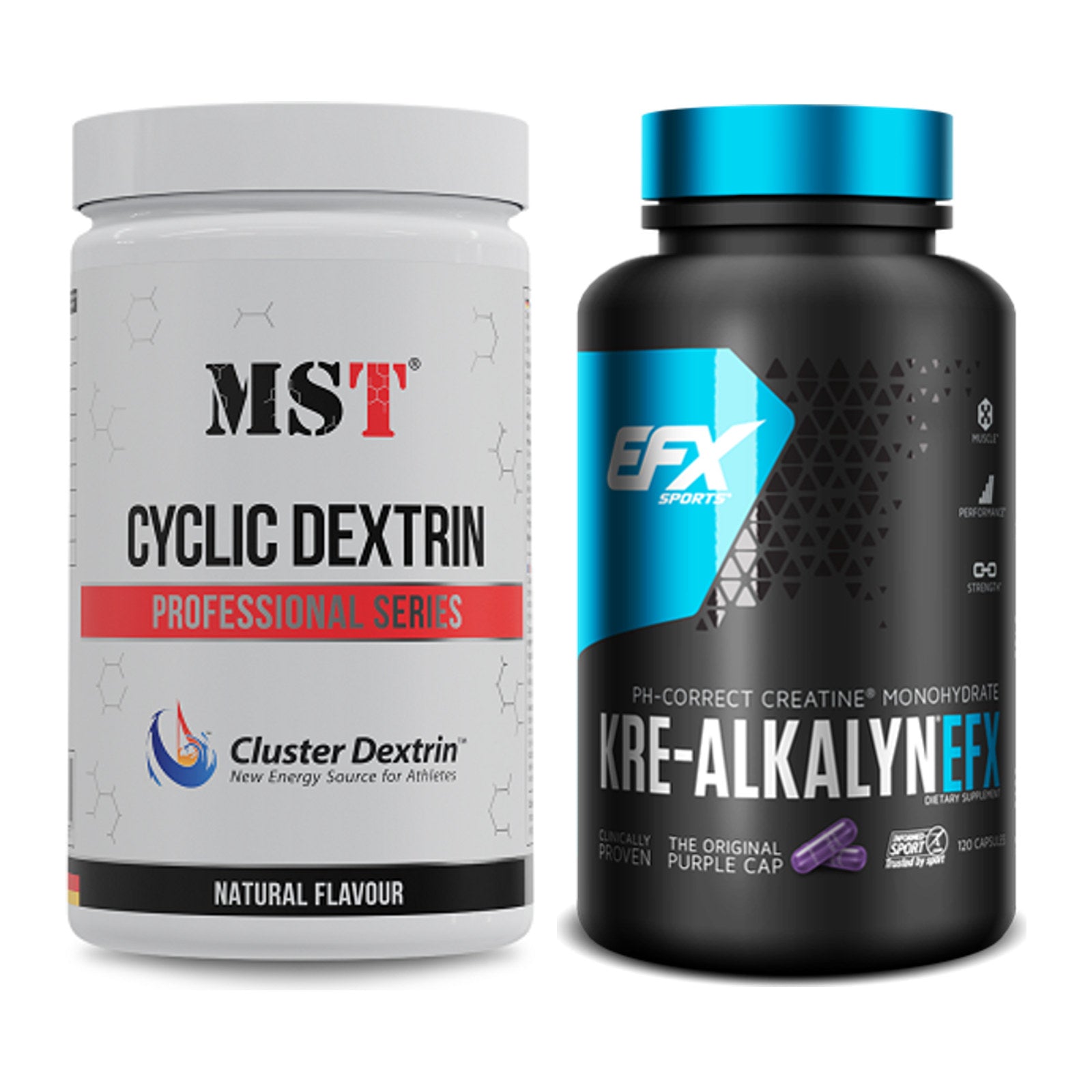 Masseaufbau-Set: MST Cluster Dextrin + EFX Kre-Alkalyn – alle enthaltenen Artikel