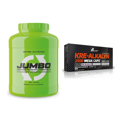 Комплект за масово изграждане: Scitec Jumbo + Olimp Kre Alkalyn 2500 - всички елементи са включени