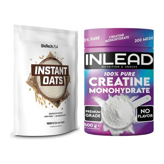Massebyggesæt: BioTech Instant Oats + INLEAD kreatinmonohydrat - alle varer inkluderet