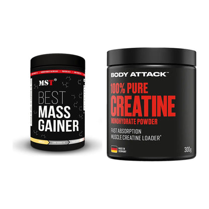 Masseaufbau-Set: MST Best Mass Gainer + Body Attack 100% Pure Creatine – alle enthaltenen Artikel