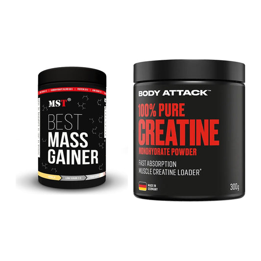 Masseaufbau-Set: MST Best Mass Gainer + Body Attack 100% Pure Creatine – alle enthaltenen Artikel