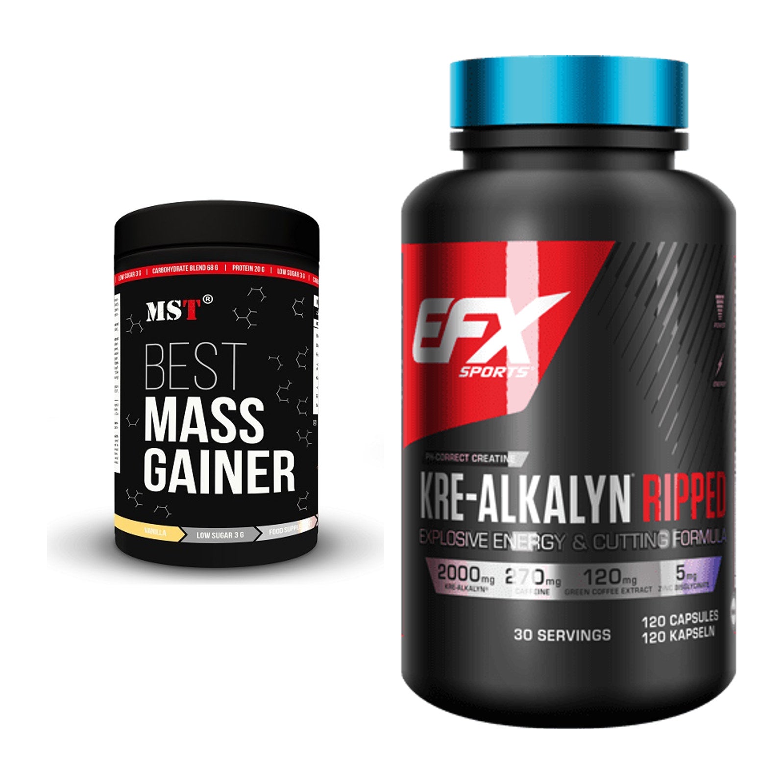 Masseaufbau-Set: MST Best Mass Gainer + EFX Kre-Alkalyn Ripped Kapsel – alle enthaltenen Artikel