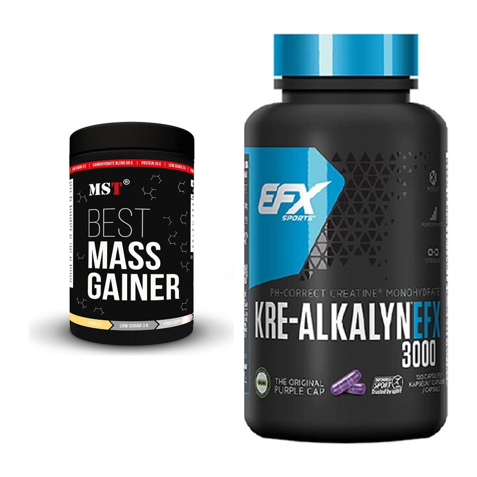 Masseaufbau-Set: MST Best Mass Gainer + EFX Kre-Alkalyn 3000 – alle enthaltenen Artikel