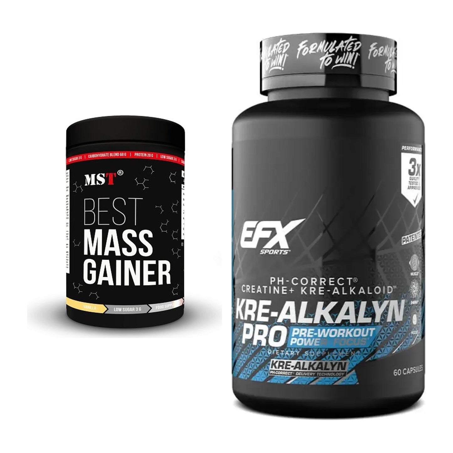 Masseaufbau-Set: MST Best Mass Gainer 1000g + EFX Kre-Alkalyn PRO – alle enthaltenen Artikel