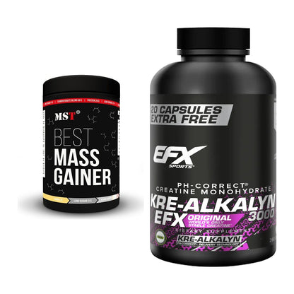 Masseaufbau-Set: MST Best Mass Gainer 1000g + EFX Kre-Alkalyn 3000 – alle enthaltenen Artikel