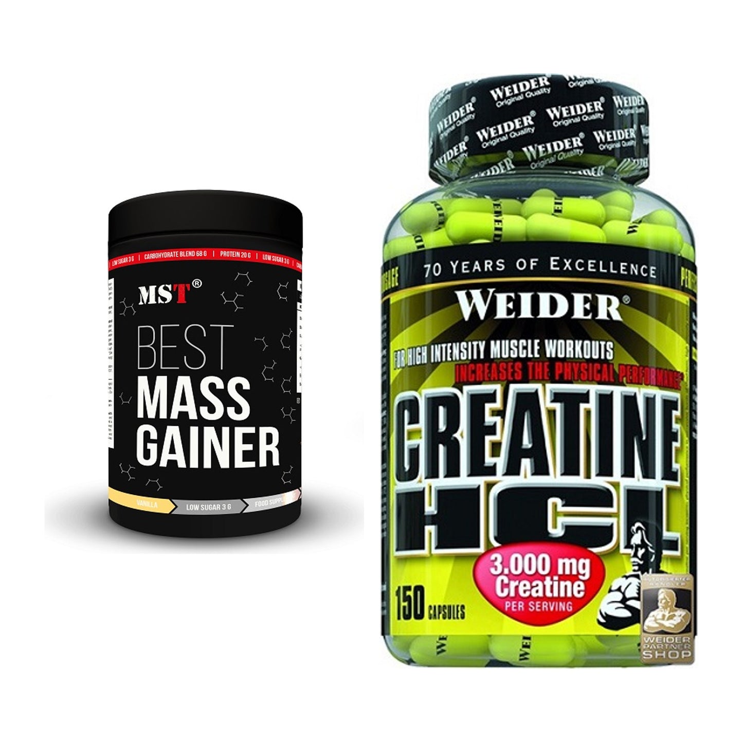 Masseaufbau-Set: MST Best Mass Gainer + Weider Creatin HCL – alle enthaltenen Artikel