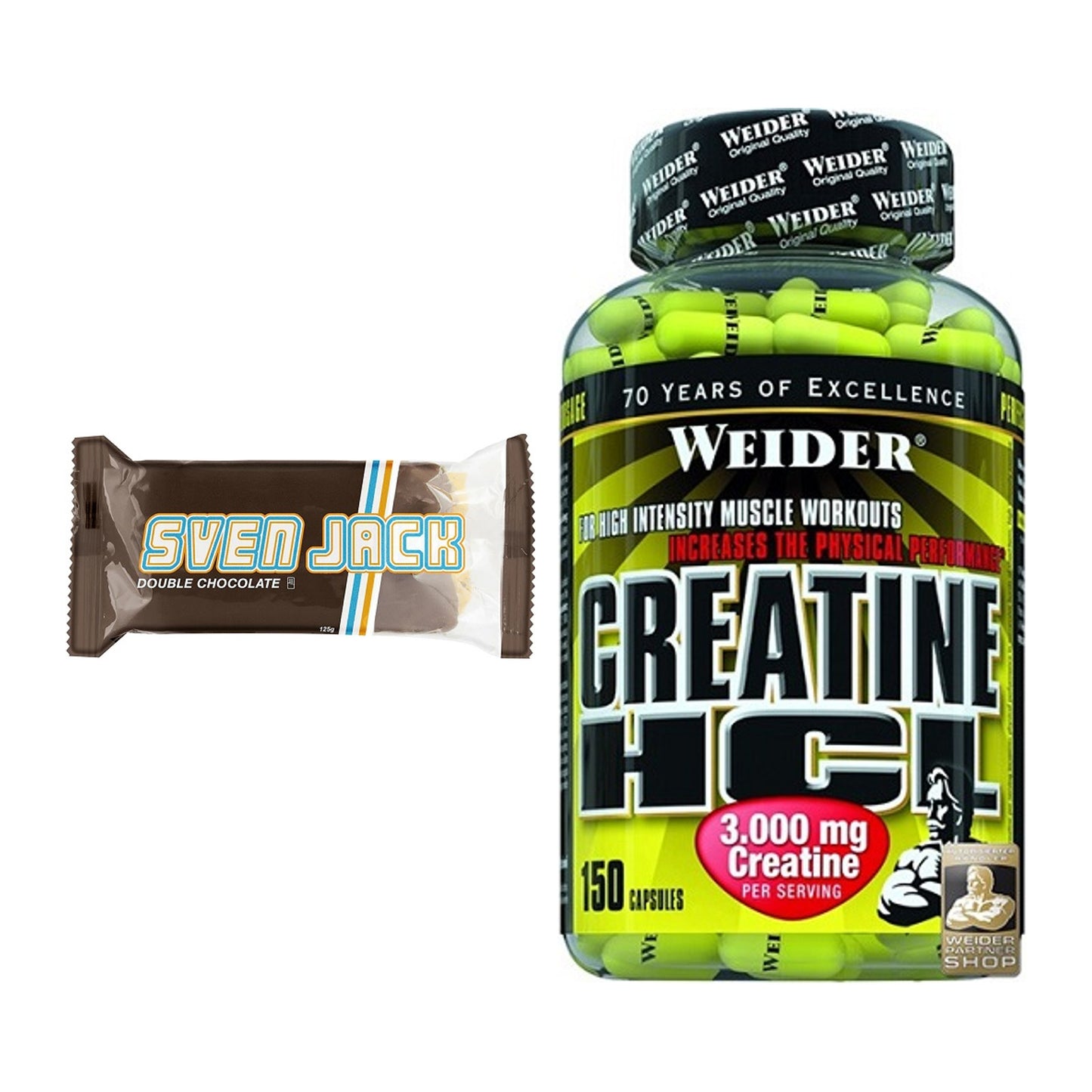Masseaufbau-Set: Sven Jack (Energycake) + Weider Creatin HCL – alle enthaltenen Artikel