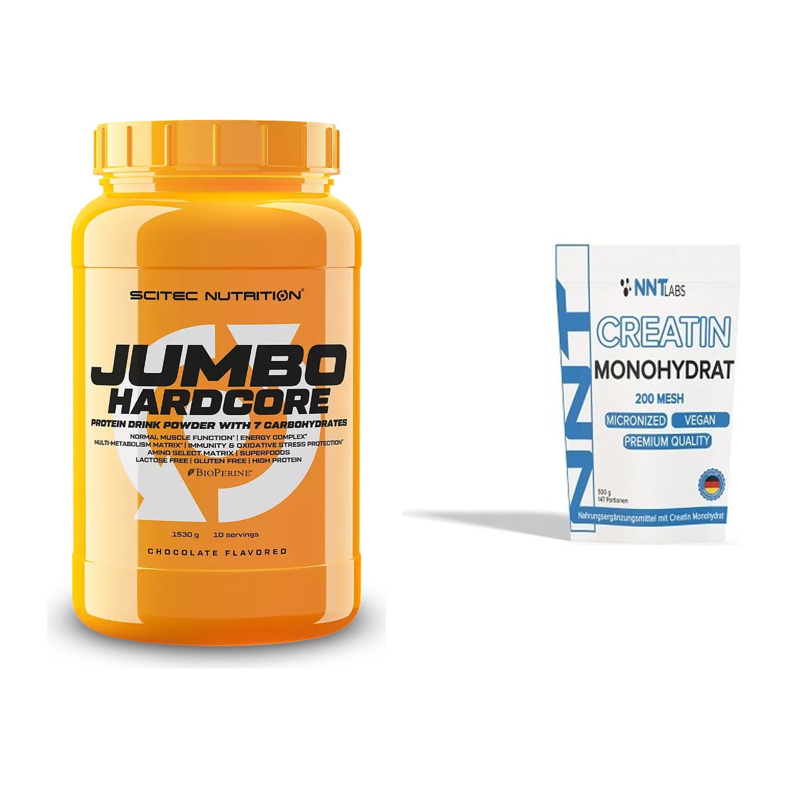 Masseaufbau-Set: Scitec Jumbo Hardcore1530g + NNT Creatin Monohydrat – alle enthaltenen Artikel