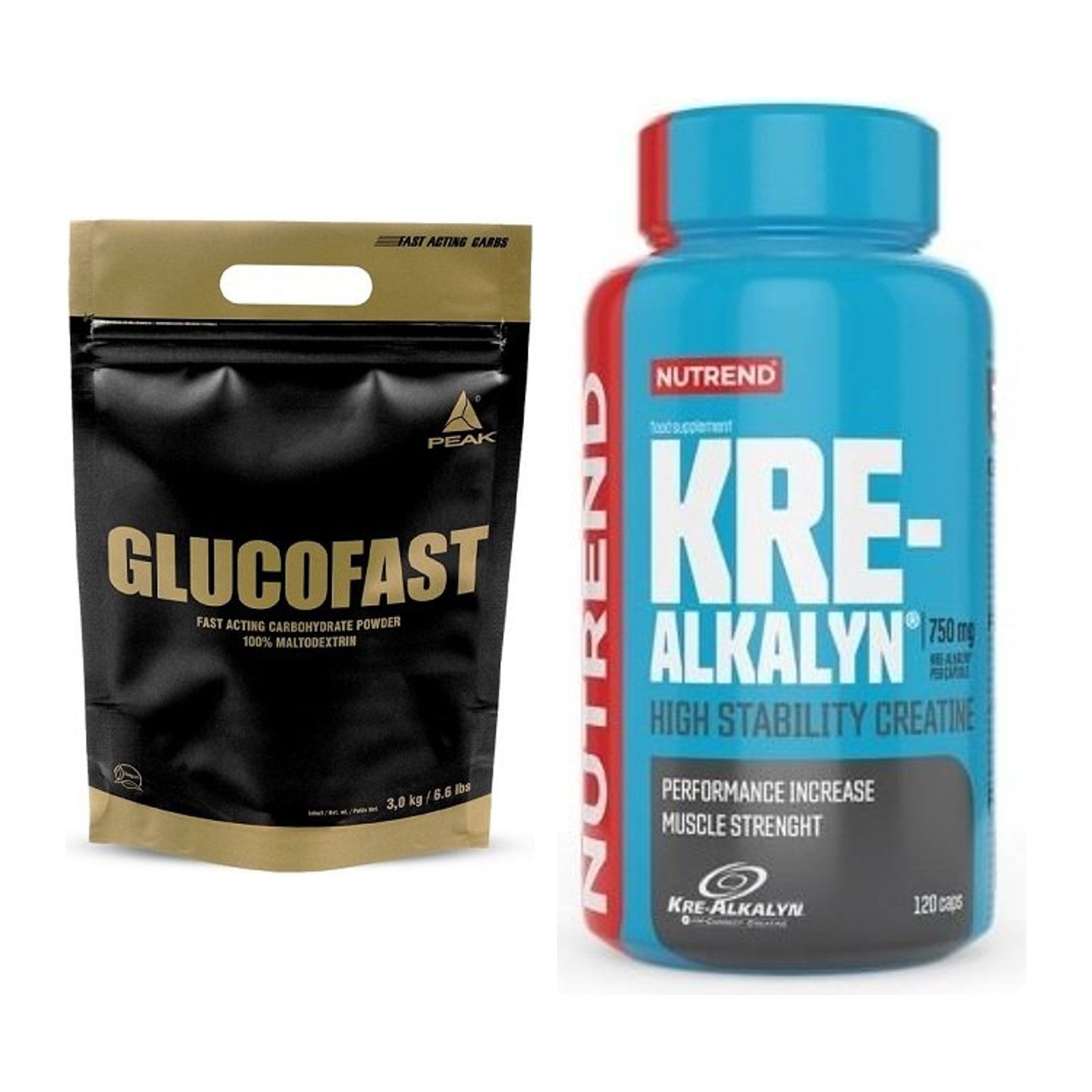 Masseaufbau-Set: Peak Glucofast + Nutrend Kre-Alkalyn – alle enthaltenen Artikel