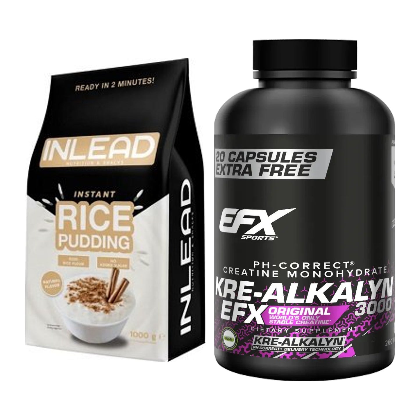 Masseaufbau-Set: INLEAD Instant Rice Pudding + EFX Kre-Alkalyn 3000 – alle enthaltenen Artikel