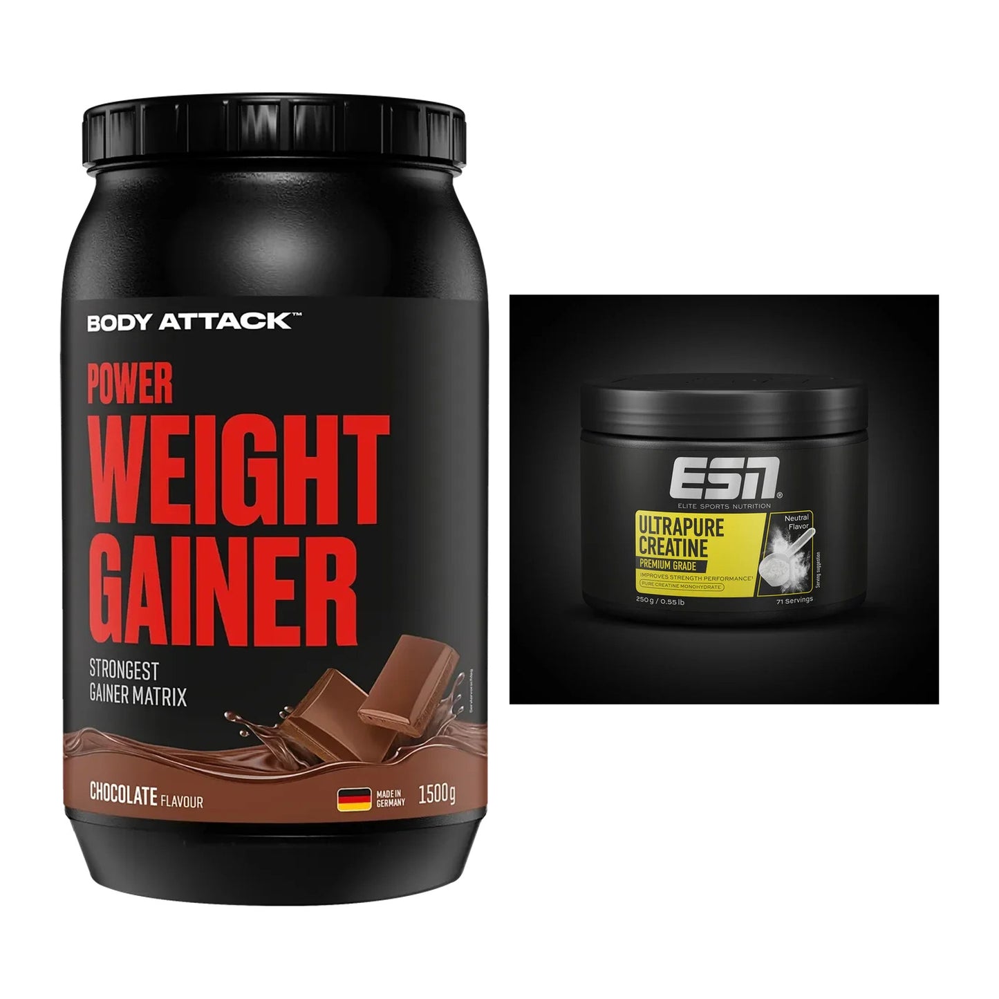 Masseaufbau-Set: Body Attack Power Weight + ESN Ultrapure Creatine – alle enthaltenen Artikel