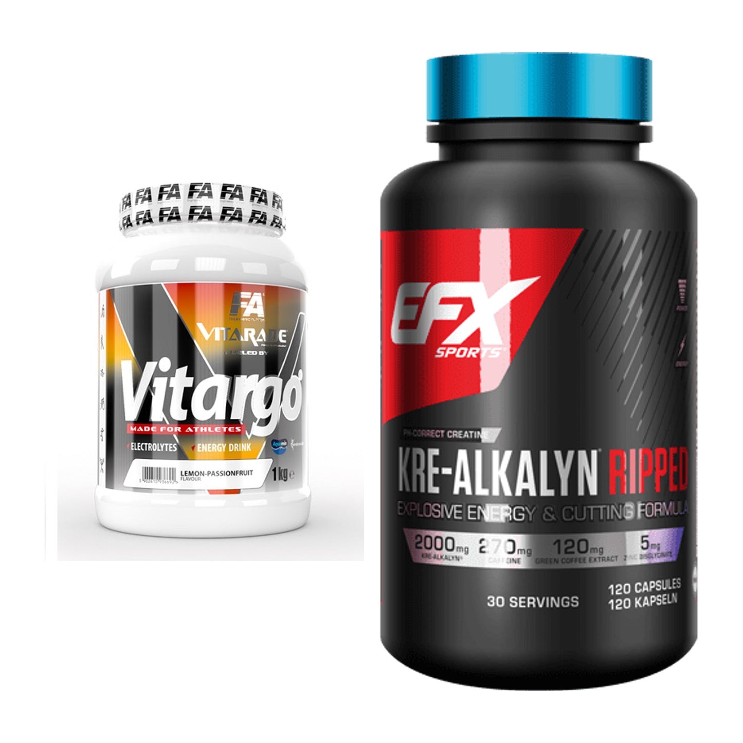 Masseaufbau-Set: FA Vitarade Vitargo + EFX Kre-Alkalyn Ripped Kapsel – alle enthaltenen Artikel