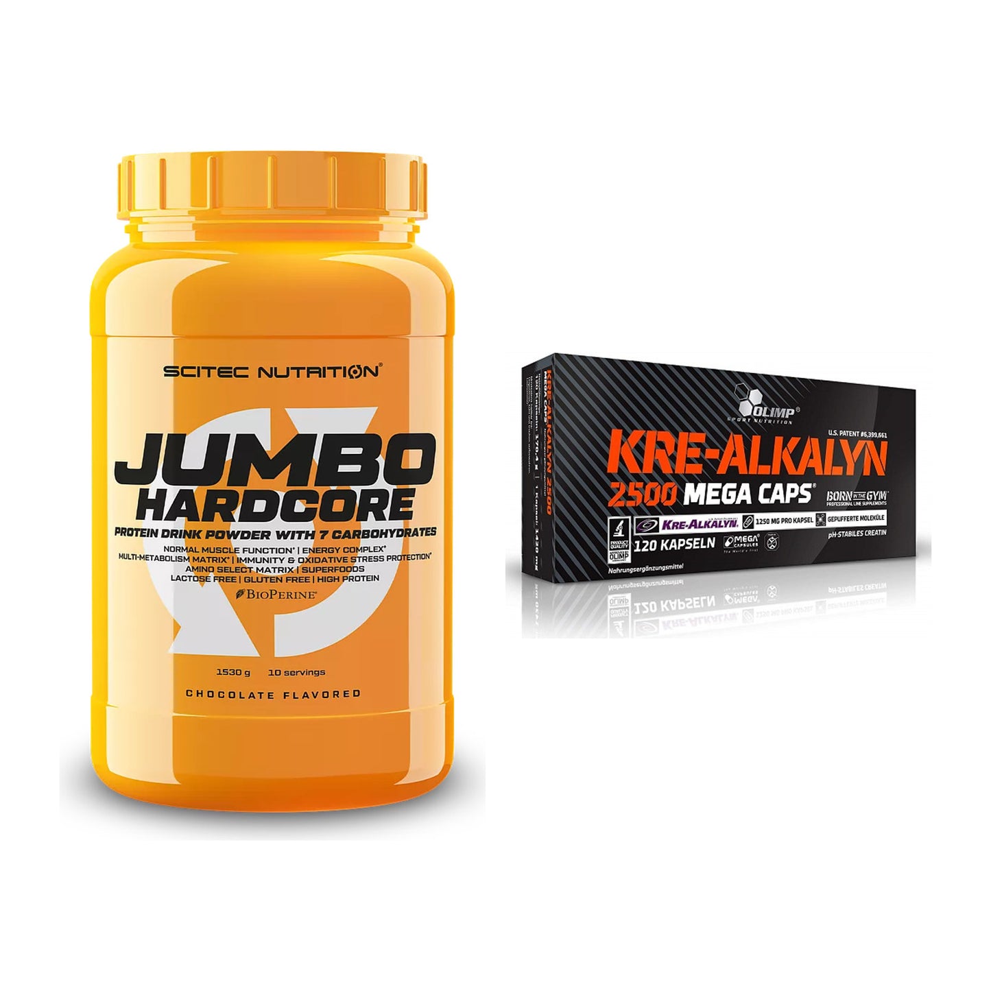 Masseaufbau-Set: Scitec Jumbo Hardcore1530g + Olimp Kre Alkalyn 2500 – alle enthaltenen Artikel