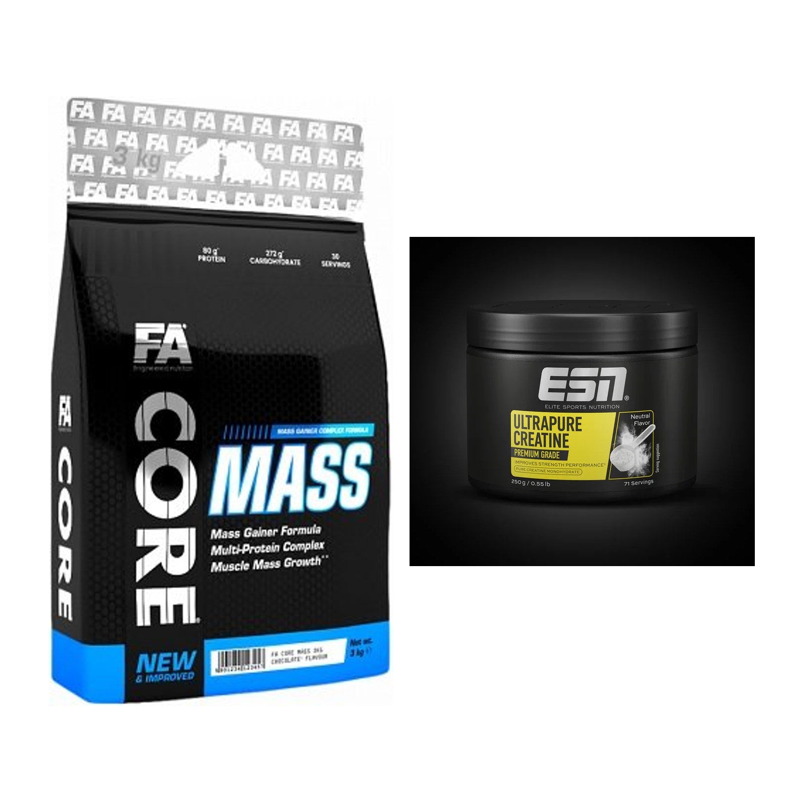 Masseaufbau-Set: FA Nutrition Core Mass + ESN Ultrapure Creatine – alle enthaltenen Artikel