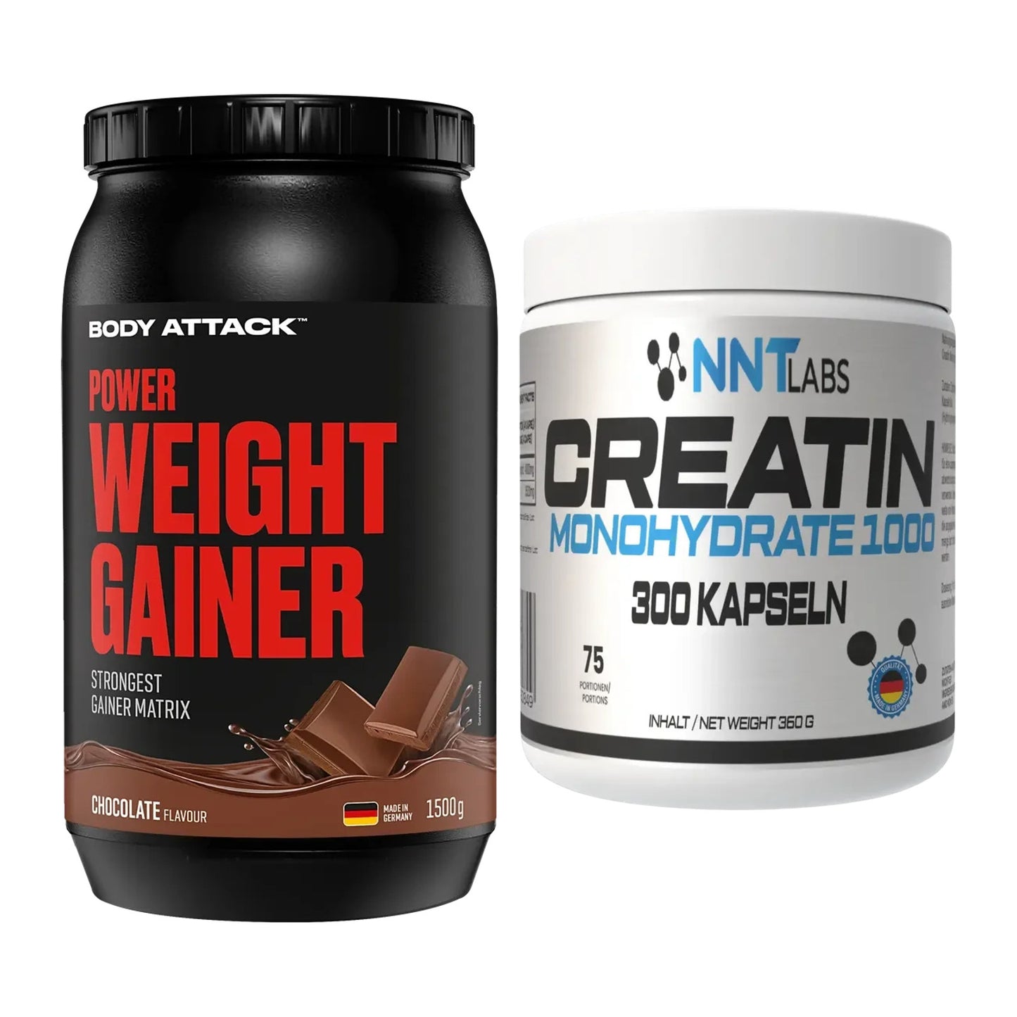 Masseaufbau-Set: Body Attack Power Weight Gainer + NNT Creatin 1000 mg – alle enthaltenen Artikel