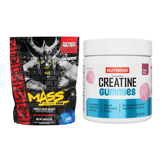 Masseaufbau-Set: Mutant Mass EXTREME 2500 + Nutrend Creatine Gummies – alle enthaltenen Artikel