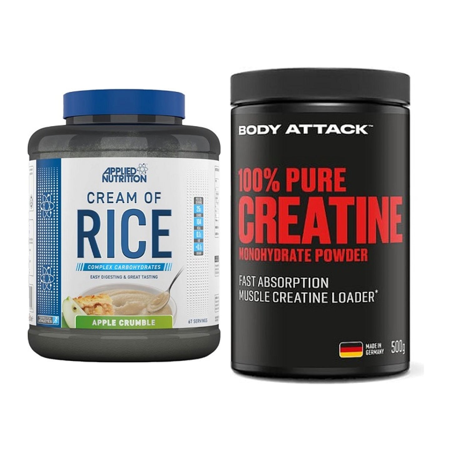 Masseaufbau-Set: Applied Nutrition Cream + Body Attack 100% Pure – alle enthaltenen Artikel