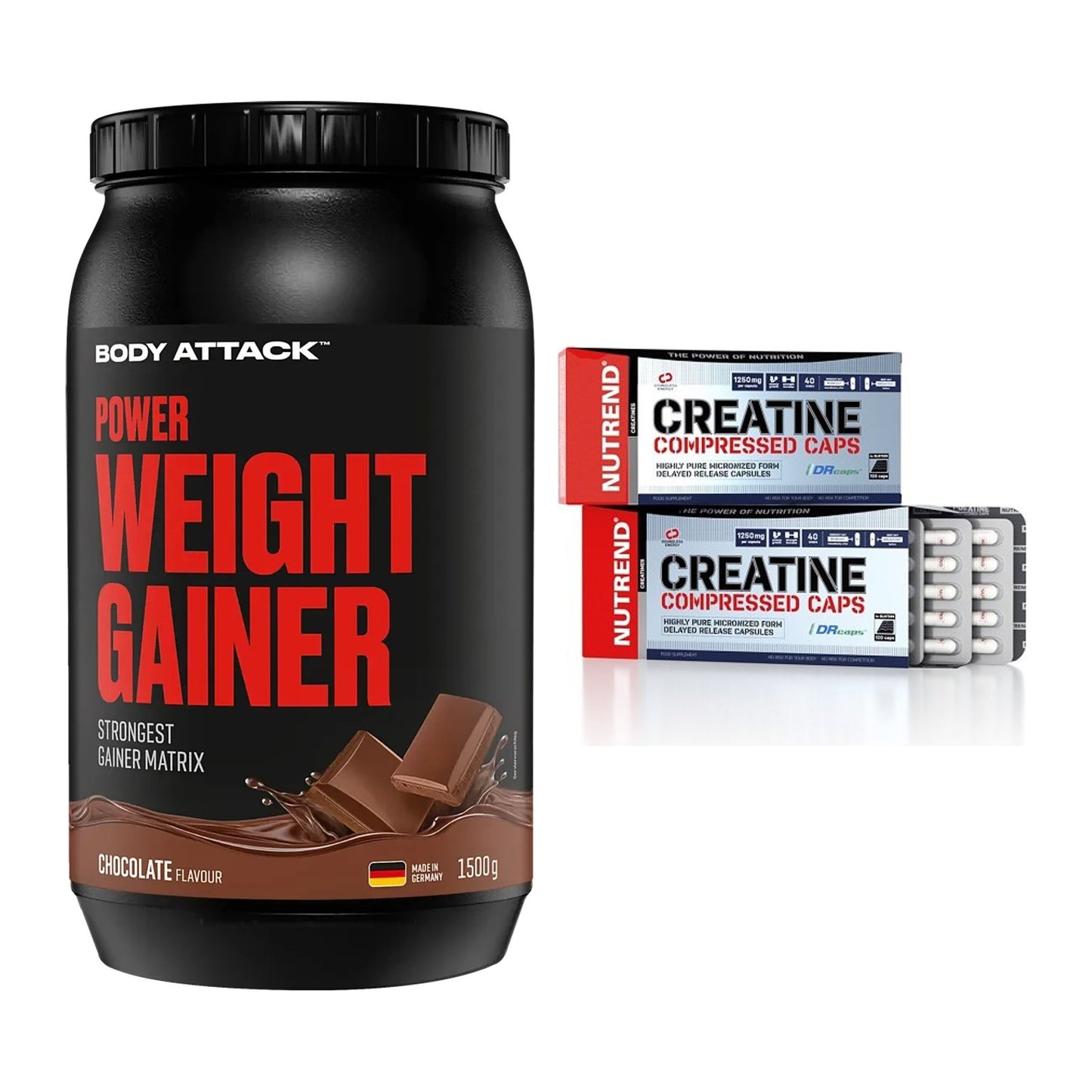 Masseaufbau-Set: Body Attack Power Weight + Nutrend Creatine – alle enthaltenen Artikel