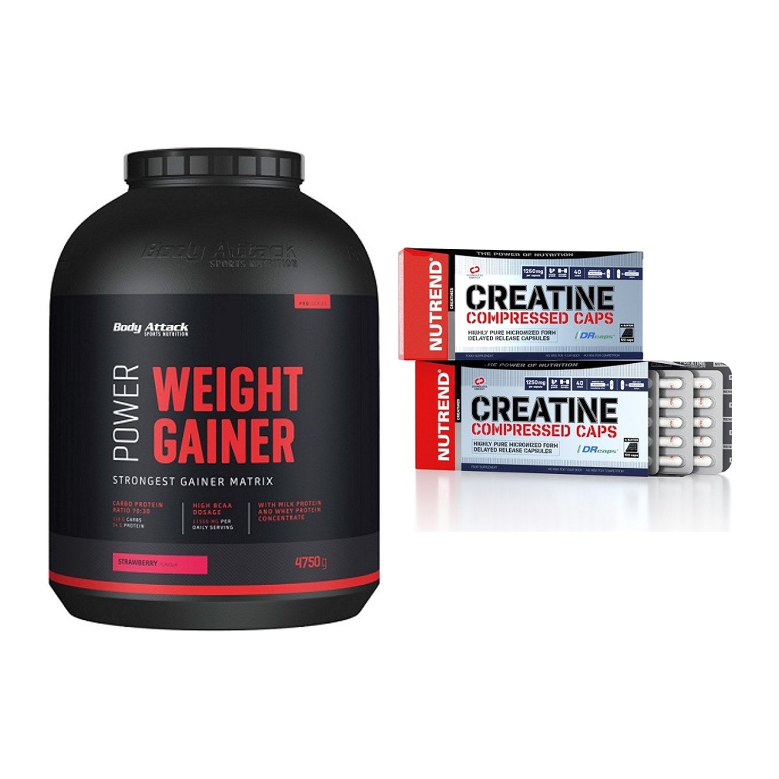 Masseaufbau-Set: Body Attack Power Weight + Nutrend Creatine – alle enthaltenen Artikel