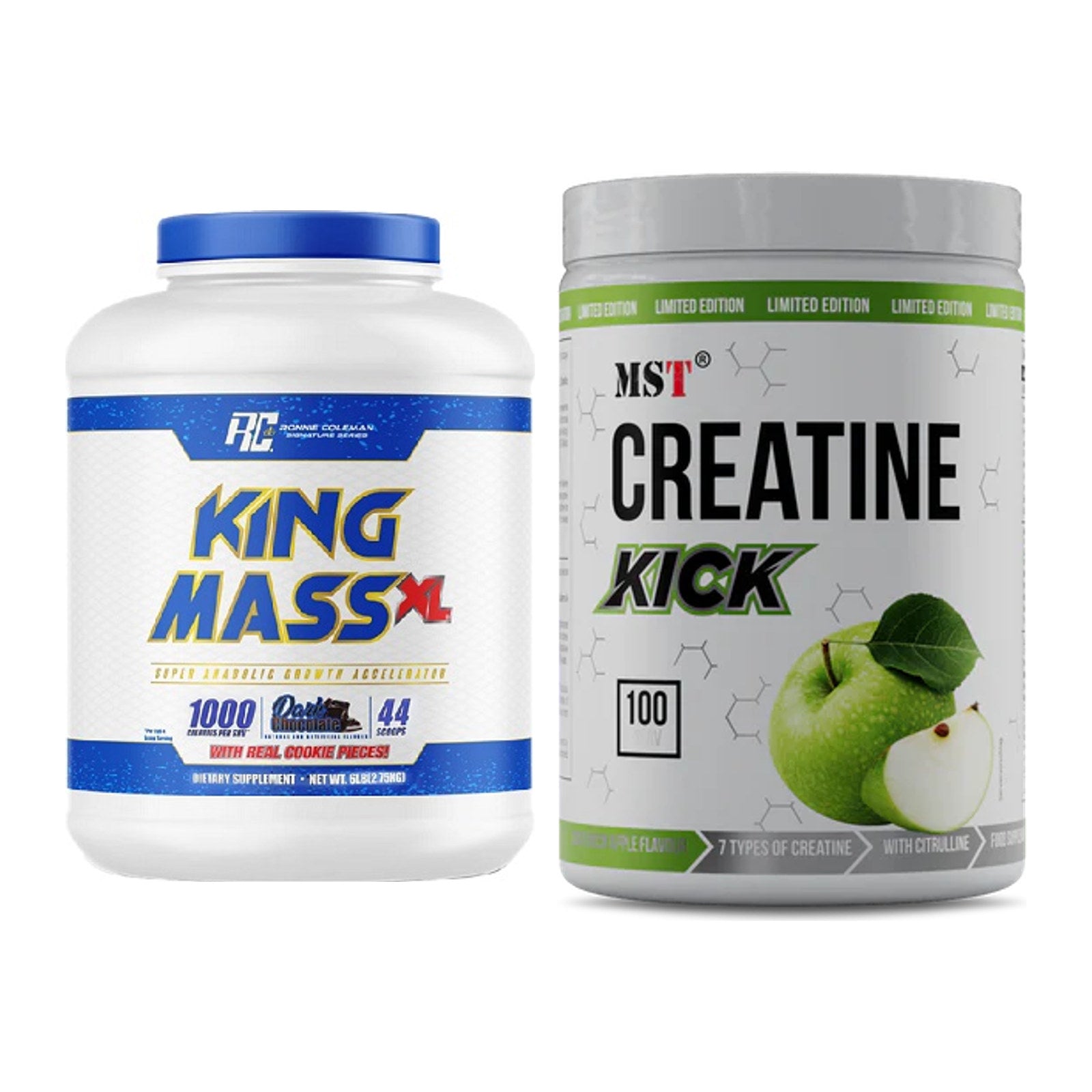 Masseaufbau-Set: Ronie Coleman RCSS King Mass XL + MST Creatine Kick – alle enthaltenen Artikel