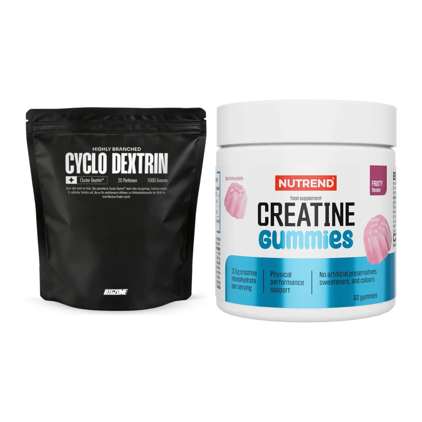 Masseaufbau-Set: Big Zone Cyclo Dextrin + Nutrend Creatine Gummies – alle enthaltenen Artikel
