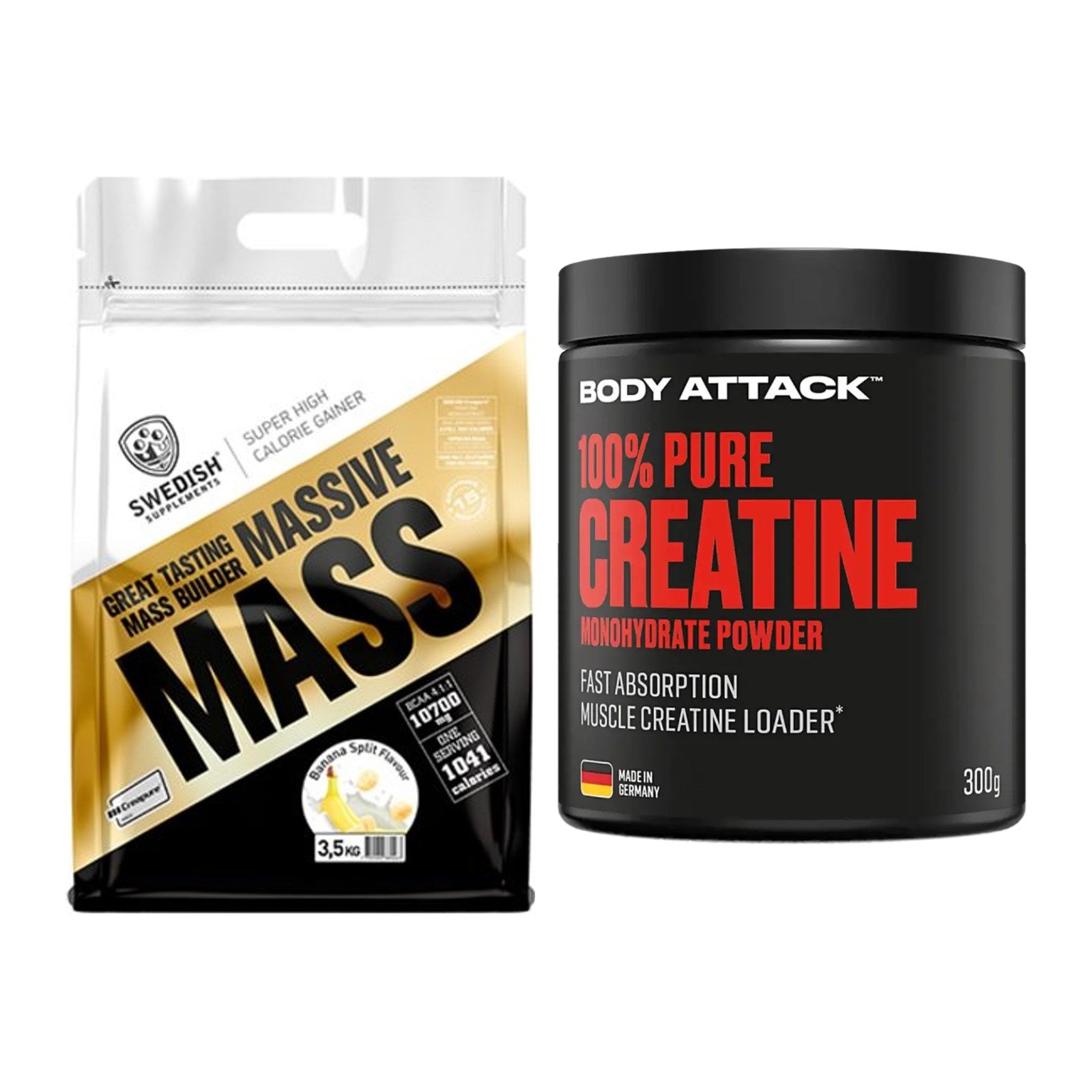 Masseaufbau-Set: Swedish Supplements + Body Attack 100% Pure – alle enthaltenen Artikel