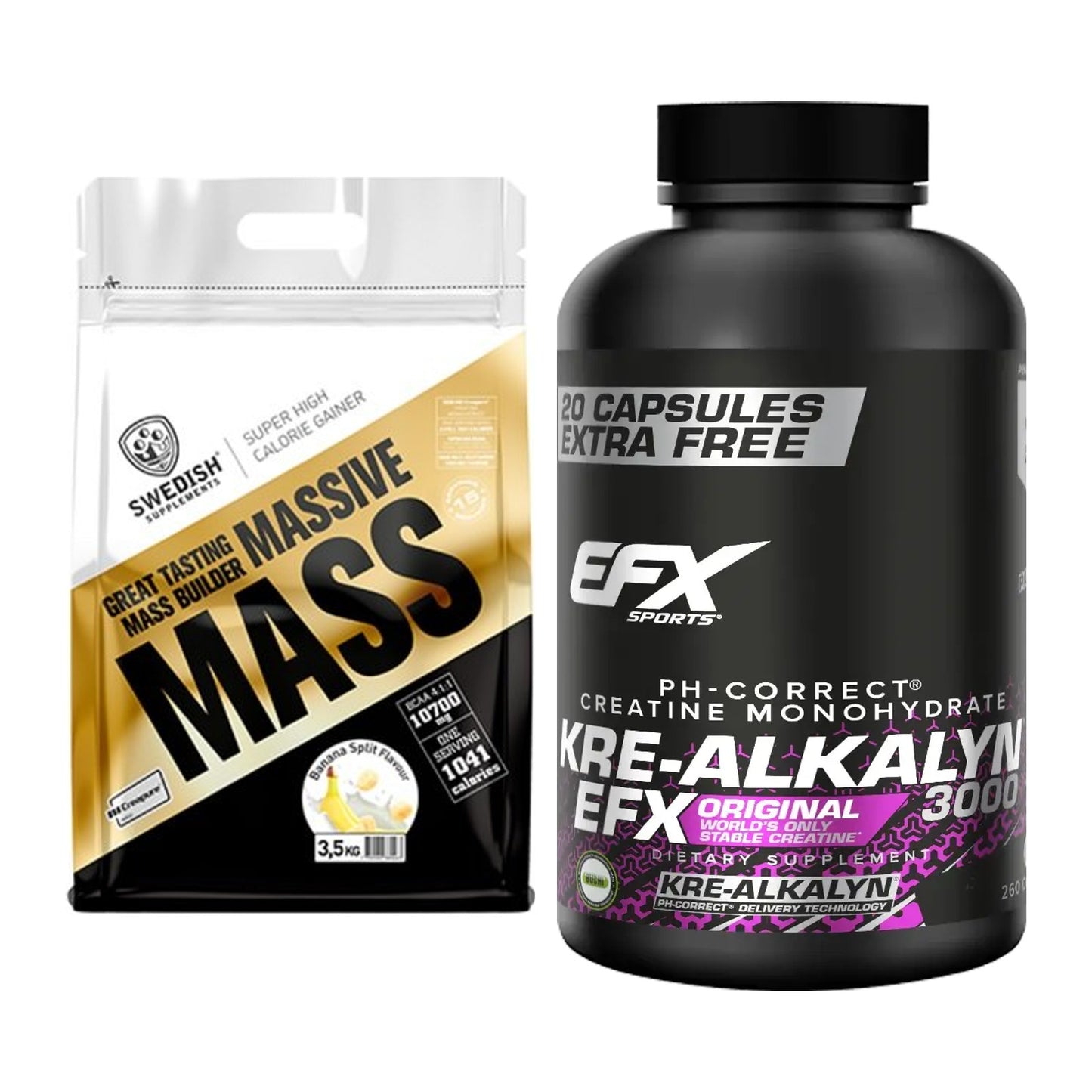 Masseaufbau-Set: Swedish Supplements + EFX Kre-Alkalyn 3000 – alle enthaltenen Artikel