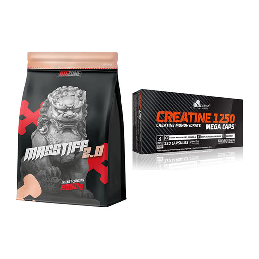 Masseaufbau-Set: Big Zone Masstiff 2.0 + Olimp Creatine Mega Caps – alle enthaltenen Artikel