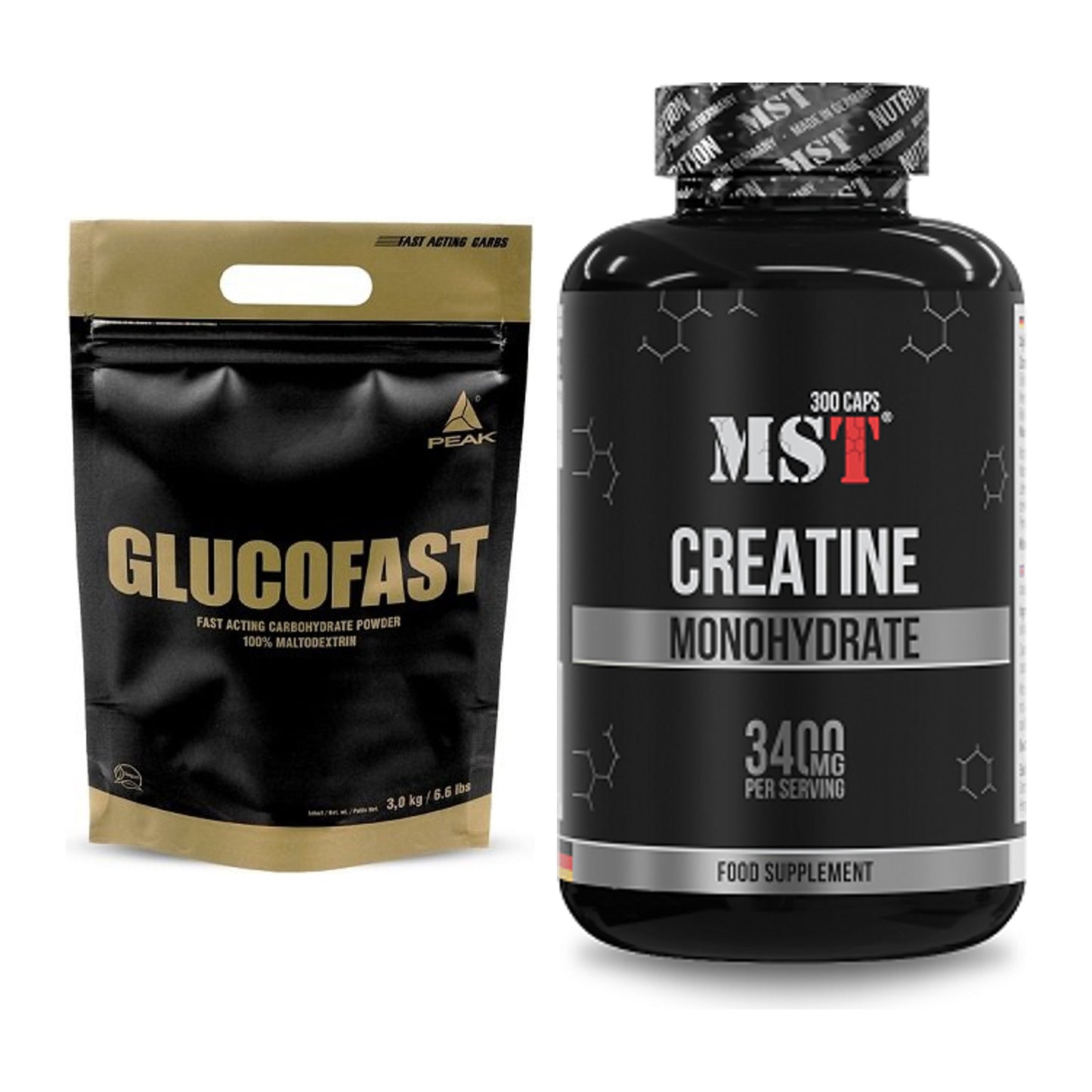 Masseaufbau-Set: Peak Glucofast + MST Creatine Monohydrate – alle enthaltenen Artikel