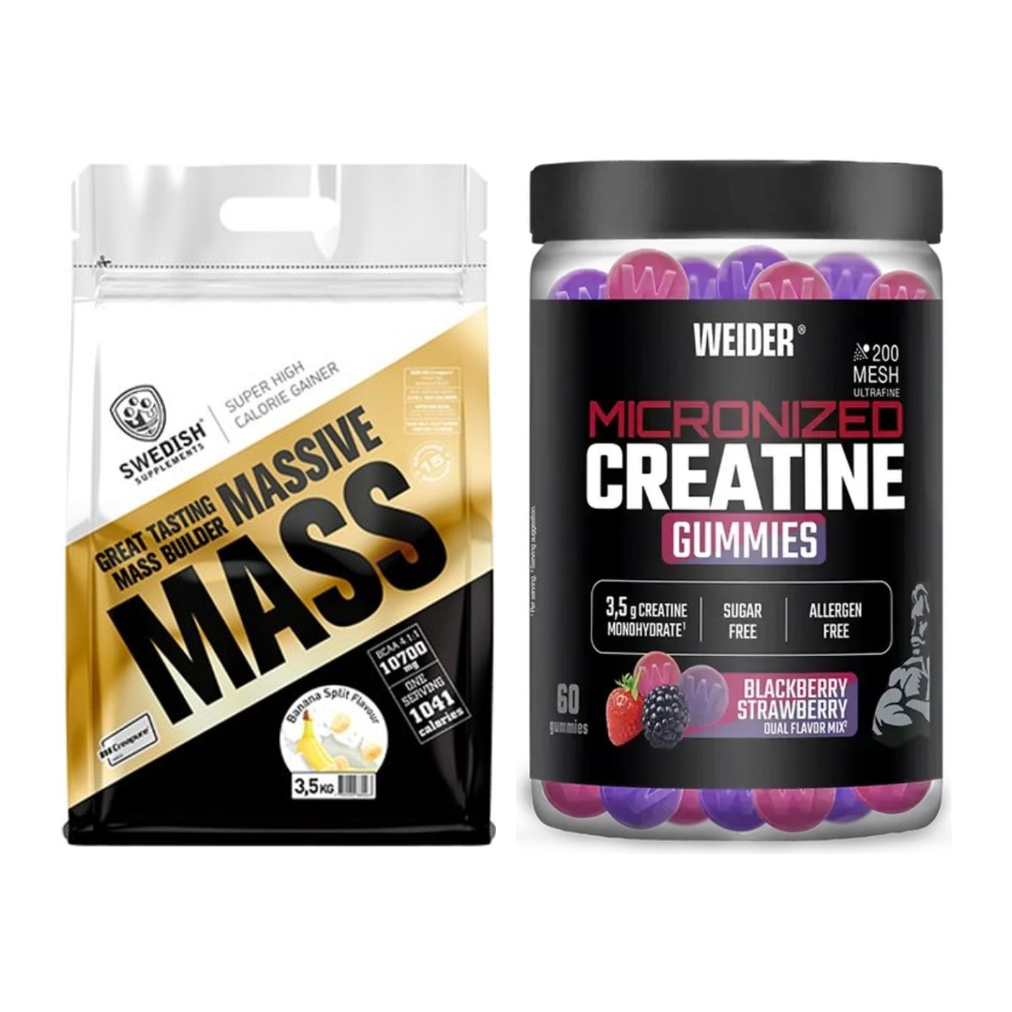 Masseaufbau-Set: Swedish Supplements + Weider Micronized – alle enthaltenen Artikel