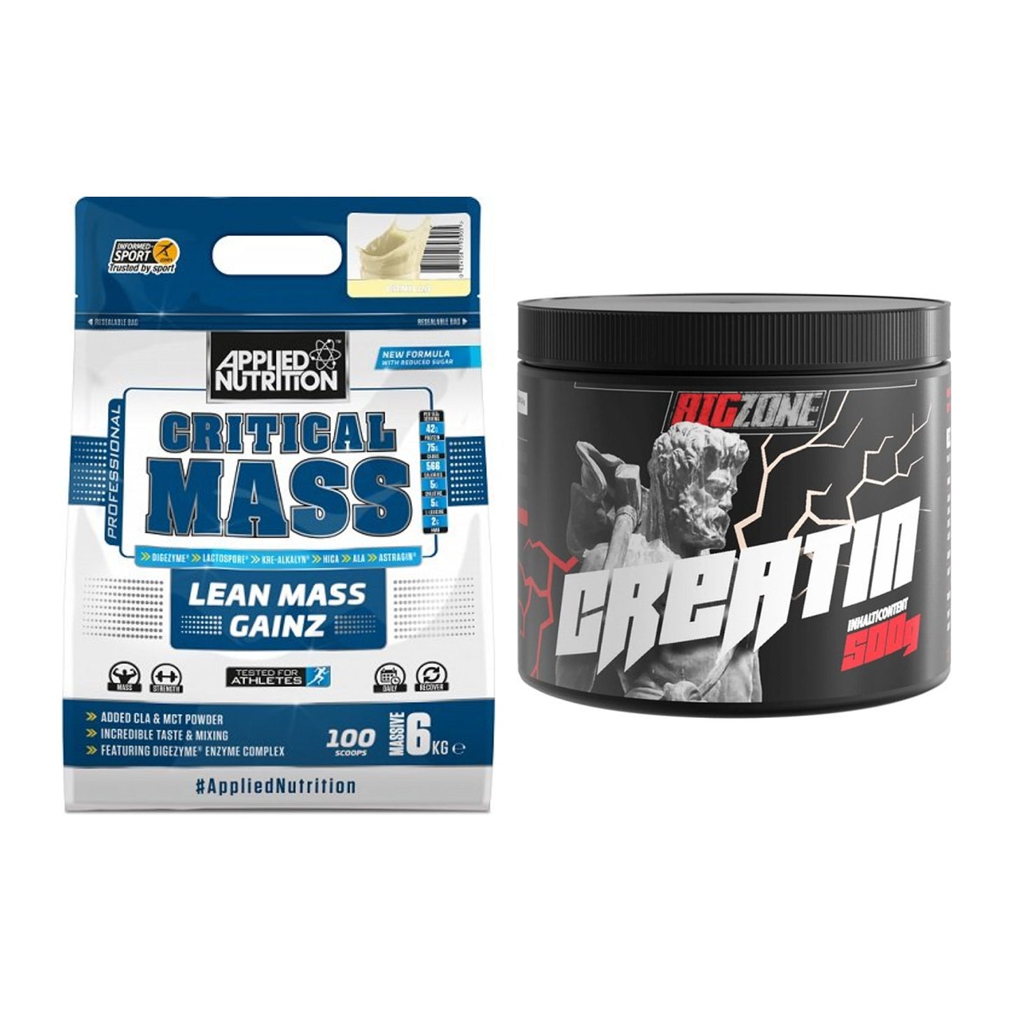Masseaufbau-Set: Applied Nutrition Critical Mass + Big Zone Creatin – alle enthaltenen Artikel