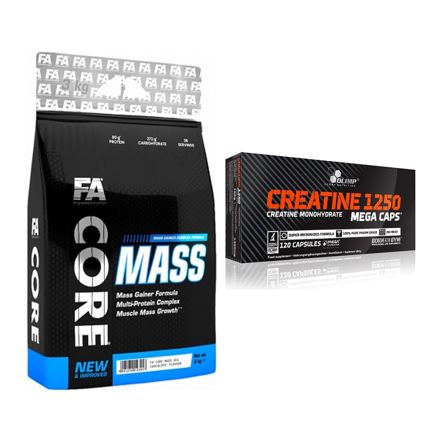 Masseaufbau-Set: FA Nutrition Core Mass + Olimp Creatine Mega Caps – alle enthaltenen Artikel