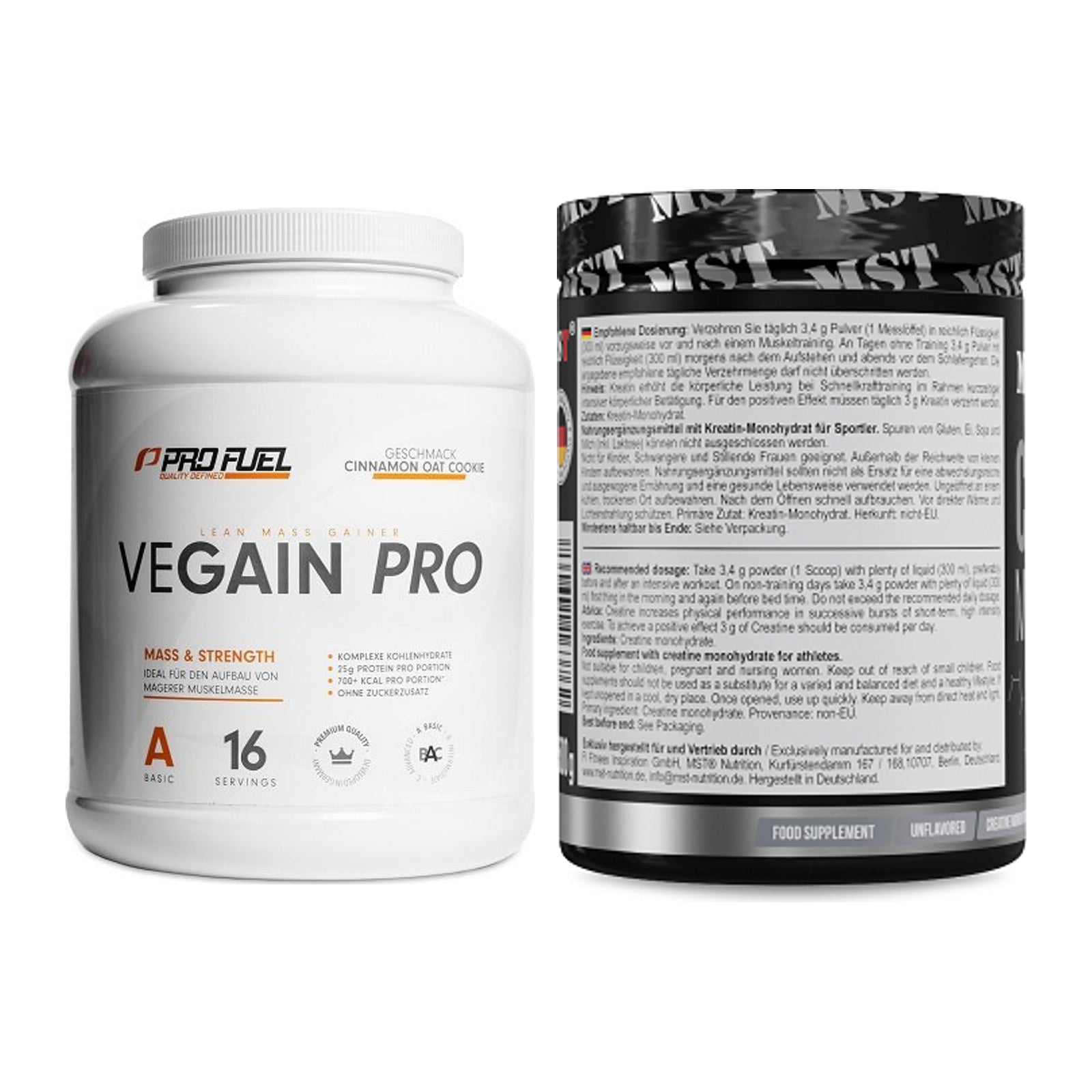 Masseaufbau-Set: ProFuel VEGAIN Pro + MST Creatin Monohydrate – alle enthaltenen Artikel