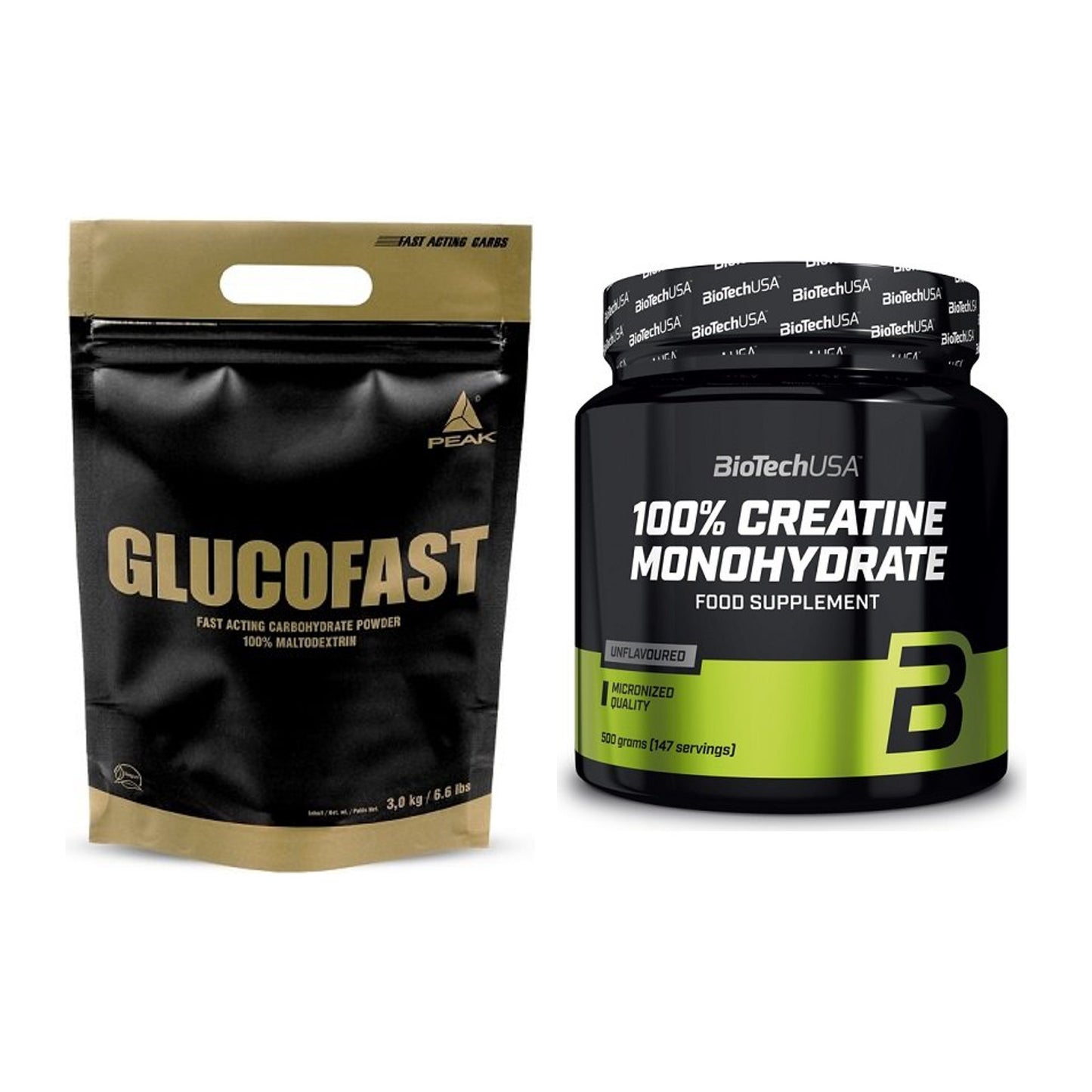 Masseaufbau-Set: Peak Glucofast + BioTech Creatine Monohydrate – alle enthaltenen Artikel