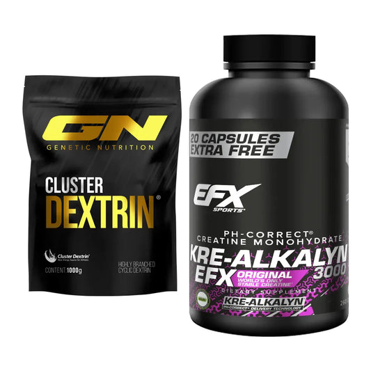 Masseaufbau-Set: GN Cluster Dextrin + EFX Kre-Alkalyn 3000 – alle enthaltenen Artikel