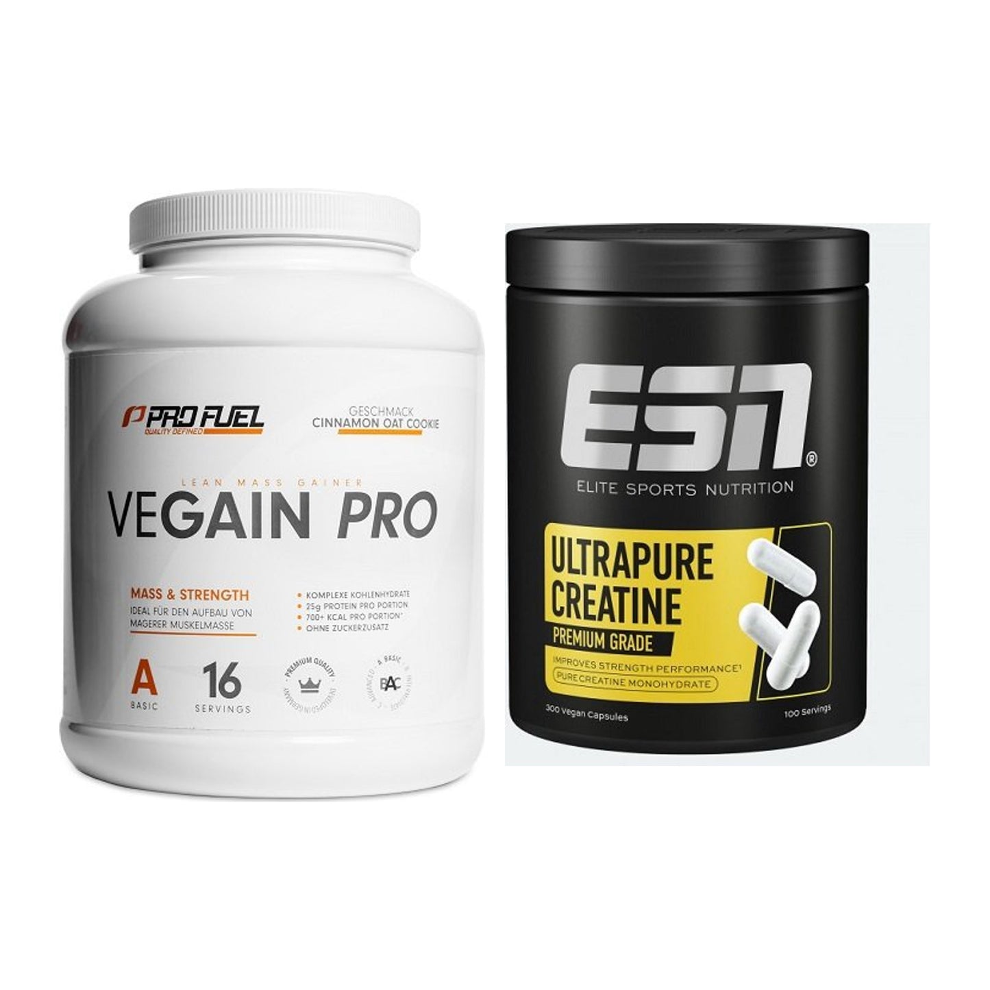 Masseaufbau-Set: ProFuel VEGAIN Pro + ESN Ultrapure Creatine Capsules – alle enthaltenen Artikel