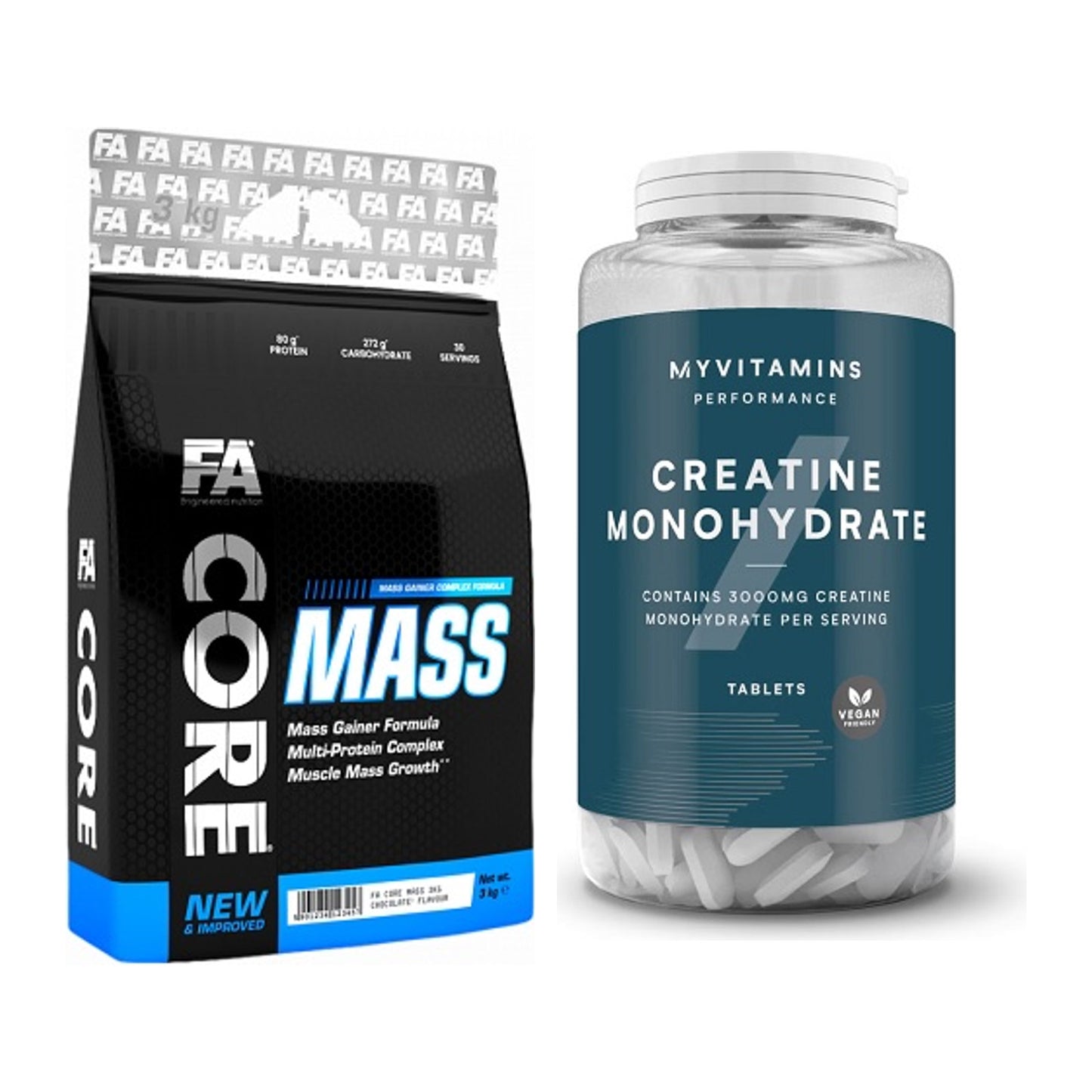 Masseaufbau-Set: FA Nutrition Core Mass + MyProtein MyVitamins – alle enthaltenen Artikel